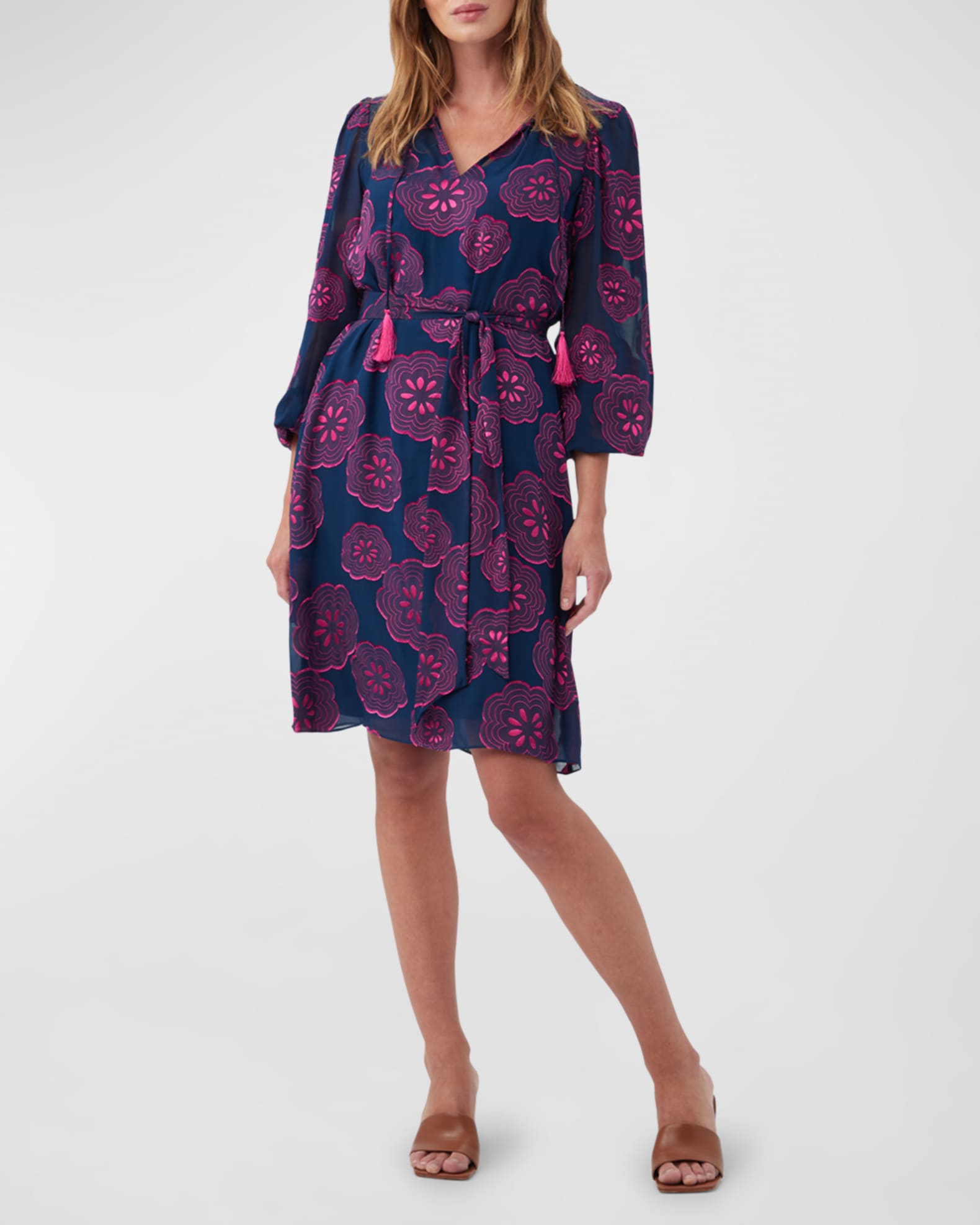 Trina Turk Tribeca Floral Jacquard Tassel Midi Dress | Neiman Marcus