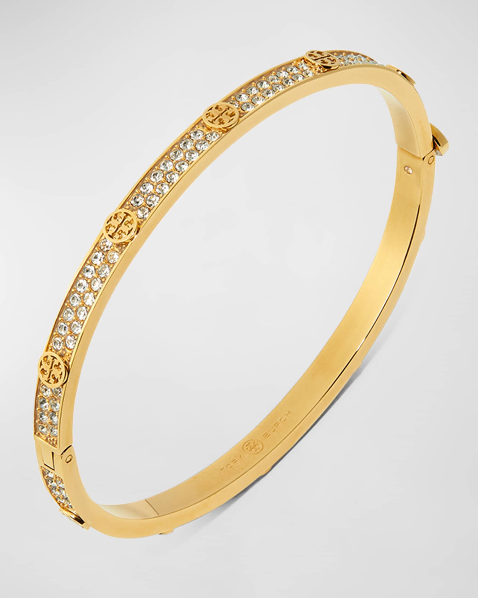 Tory Burch Miller Double T Crystal Stud Bracelet, 5mm | Neiman Marcus