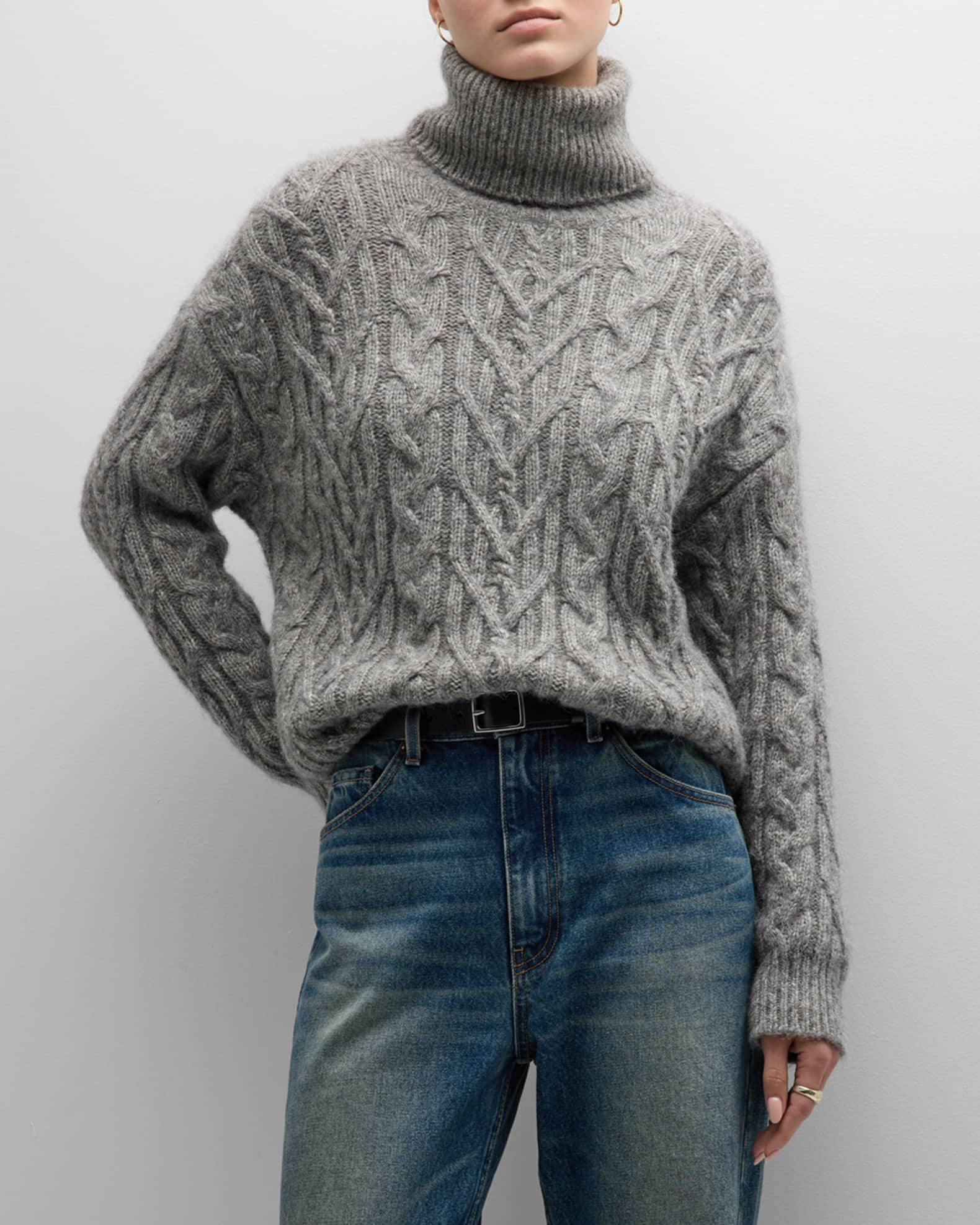 Cable-Knit Cashmere Turtleneck Sweater