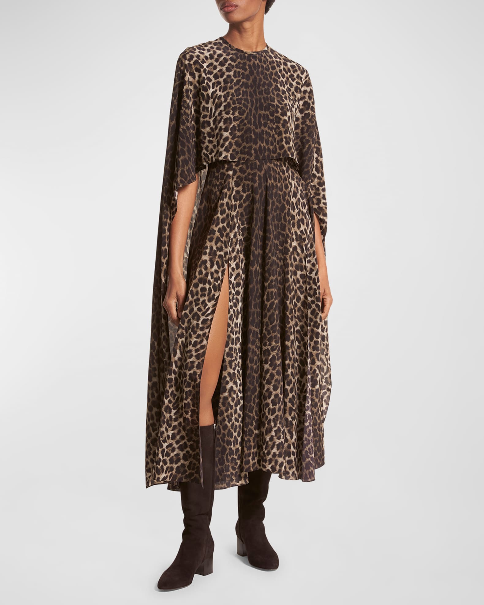 Leopard-print silk-blend charmeuse dress