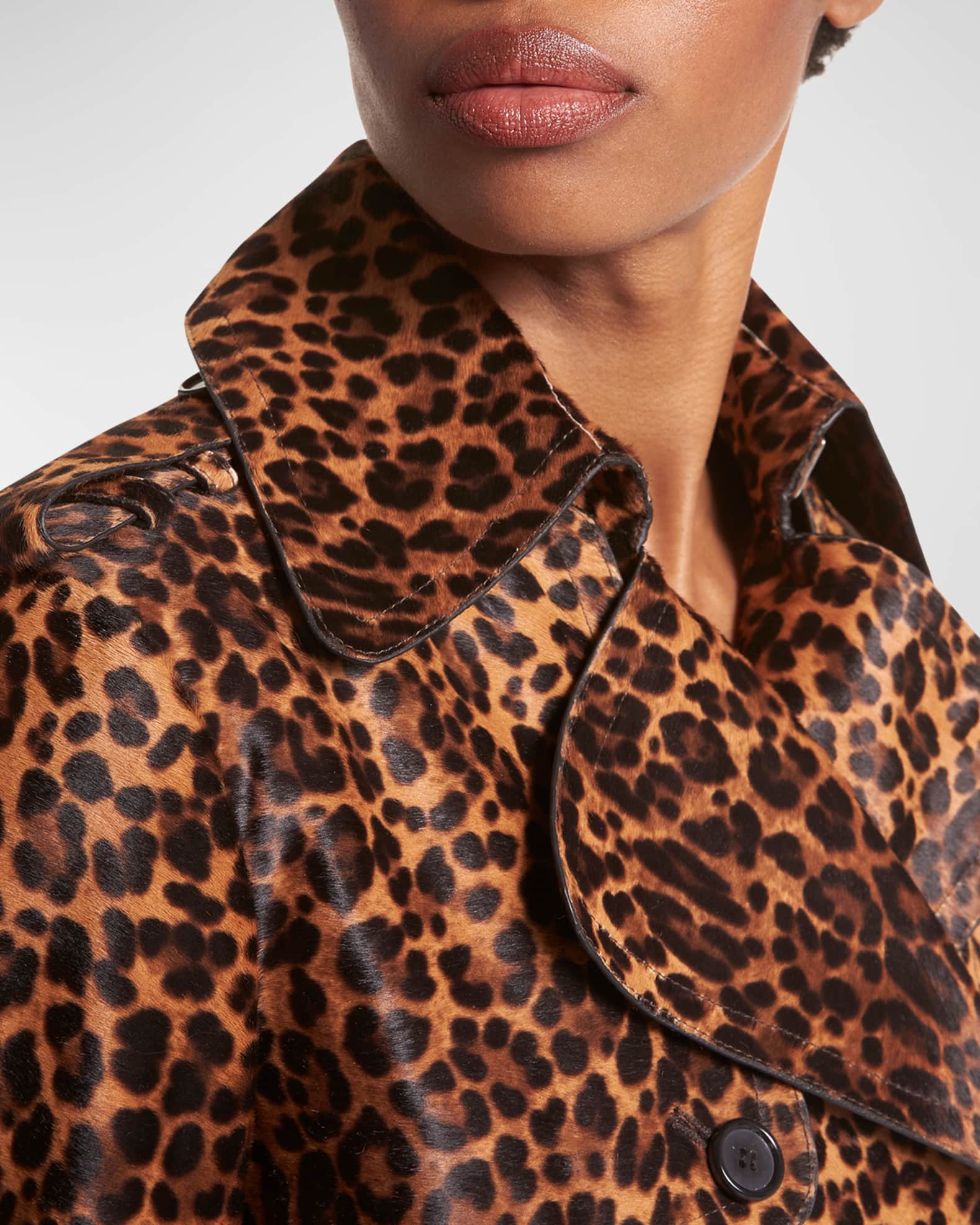 Michael Kors Collection Leopard-Print Cowhide Belted Long Trench