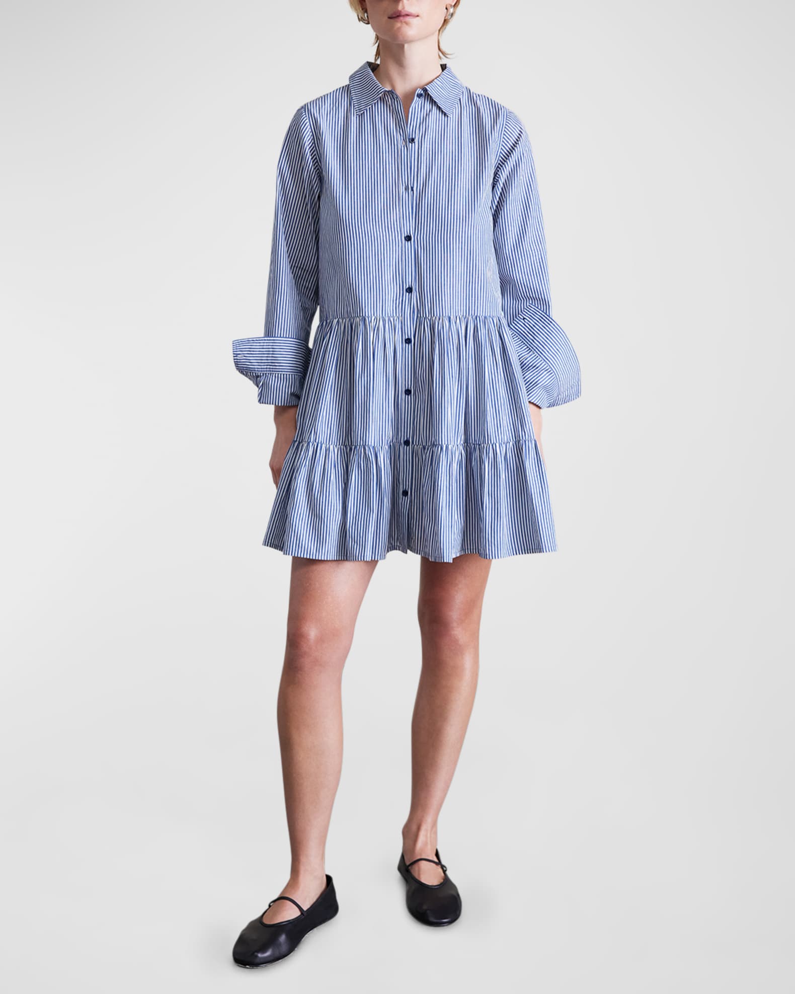 Anna Striped Tiered Mini Shirtdress