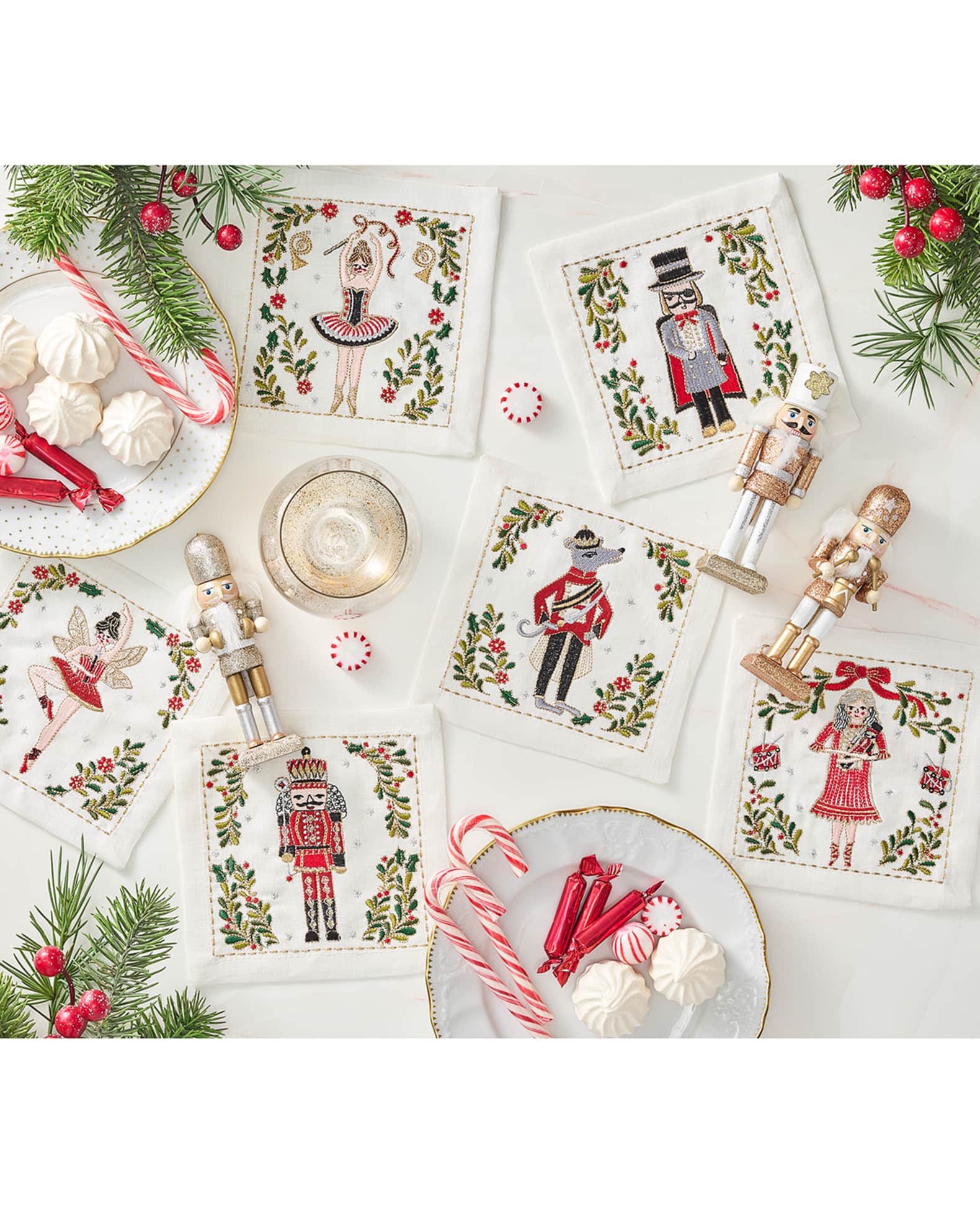 Kim Seybert Nutcrackers Cocktail Napkins, Set of 6 Neiman Marcus