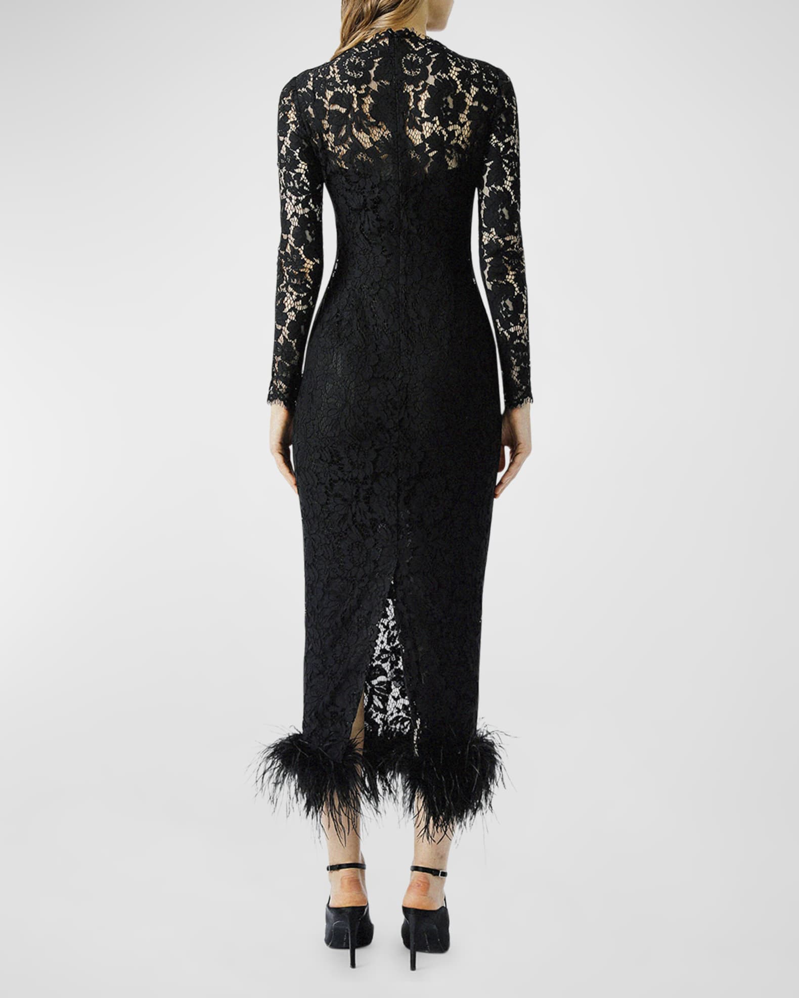 Sau Lee Maxine Floral Lace Feathered Hem Midi Dress Neiman Marcus