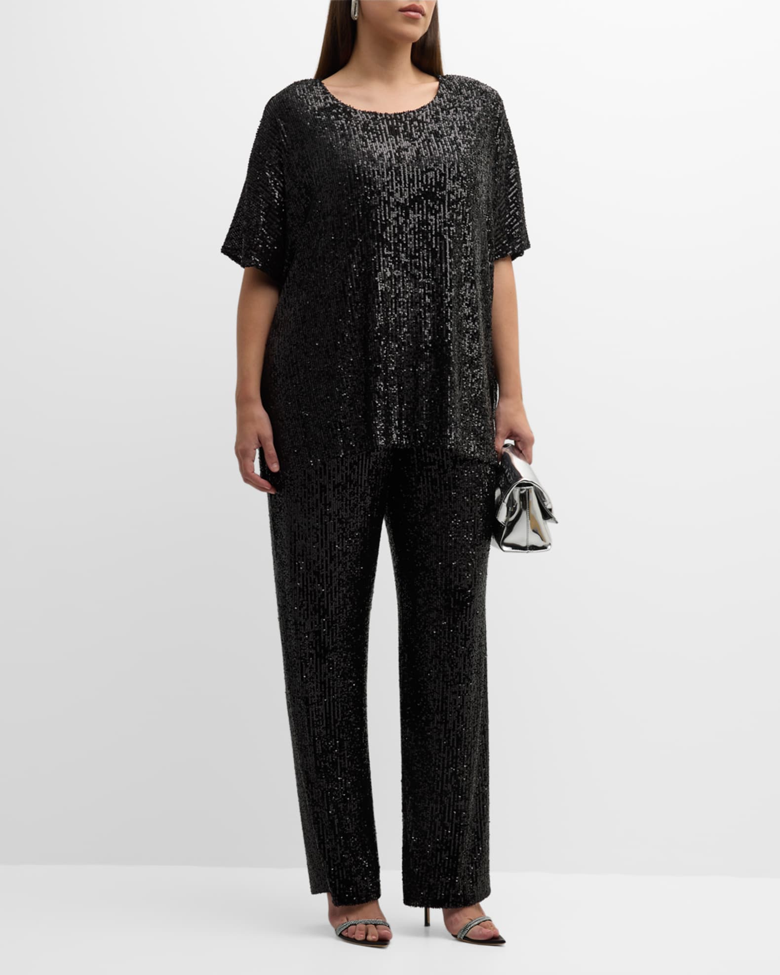 Plus Size Short-Sleeve Sequin Caftan Top 1