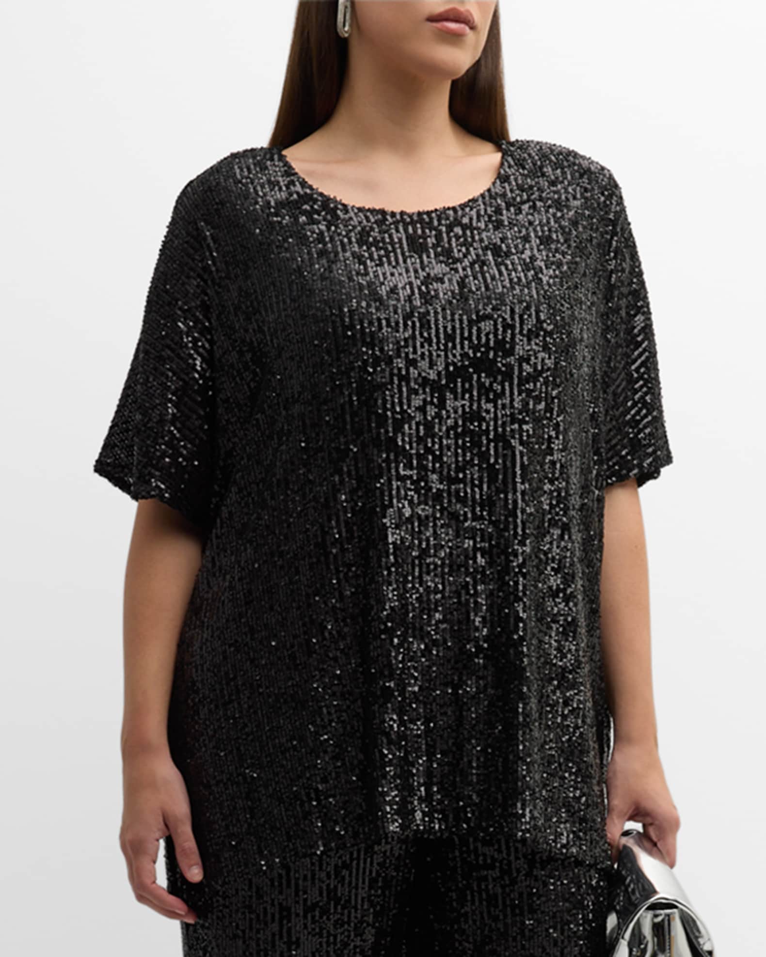 Plus Size Short Sleeve Sequin Caftan Top