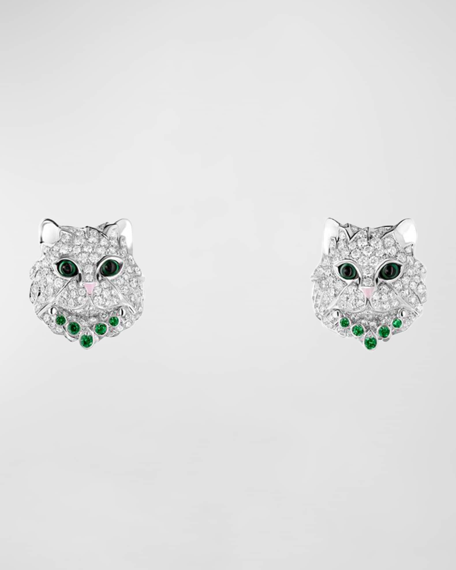 18K White Gold Wladimir the Cat Stud Earrings with Diamonds 0