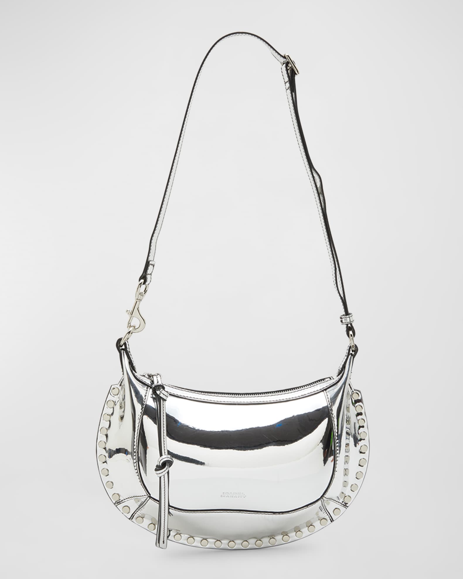 Isabel Marant Oskan Moon Studded Metallic Shoulder Bag | Neiman Marcus