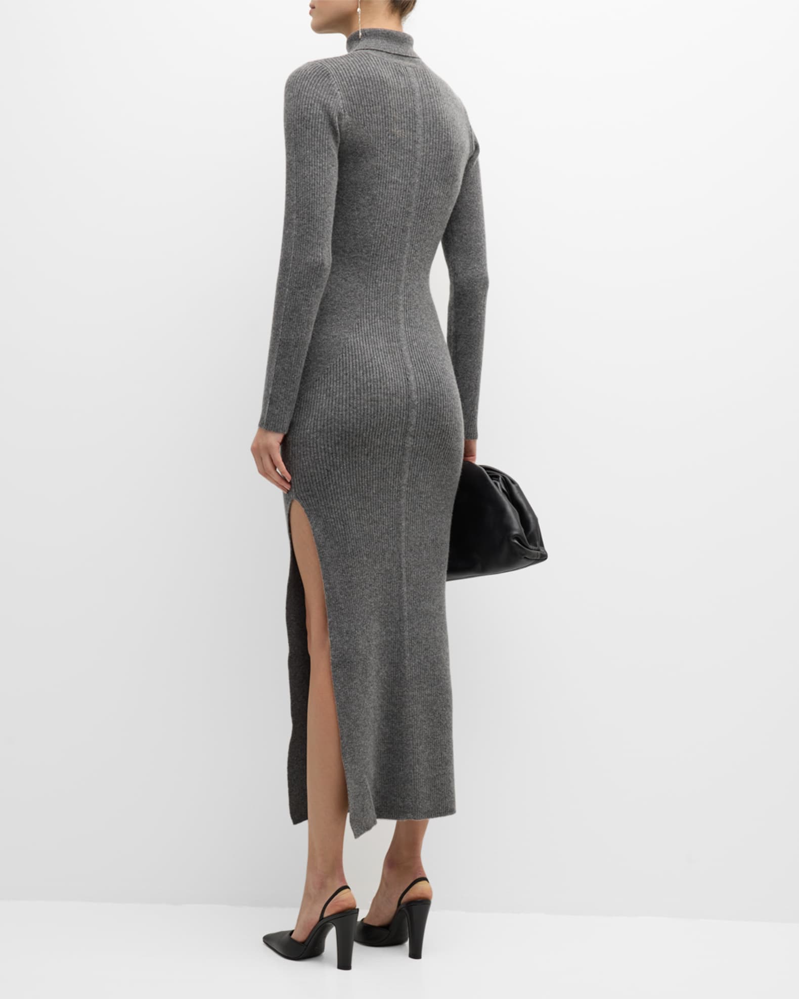 Grey/Ven Hayley Ribbed Side-Slit Turtleneck Midi Dress | Neiman Marcus