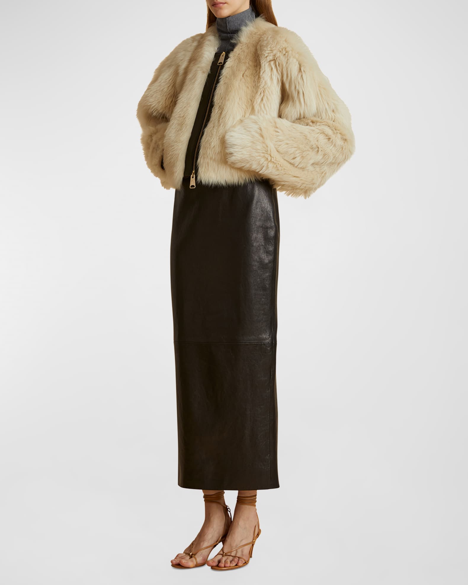Khaite Gracell Cropped Shearling Jacket | Neiman Marcus