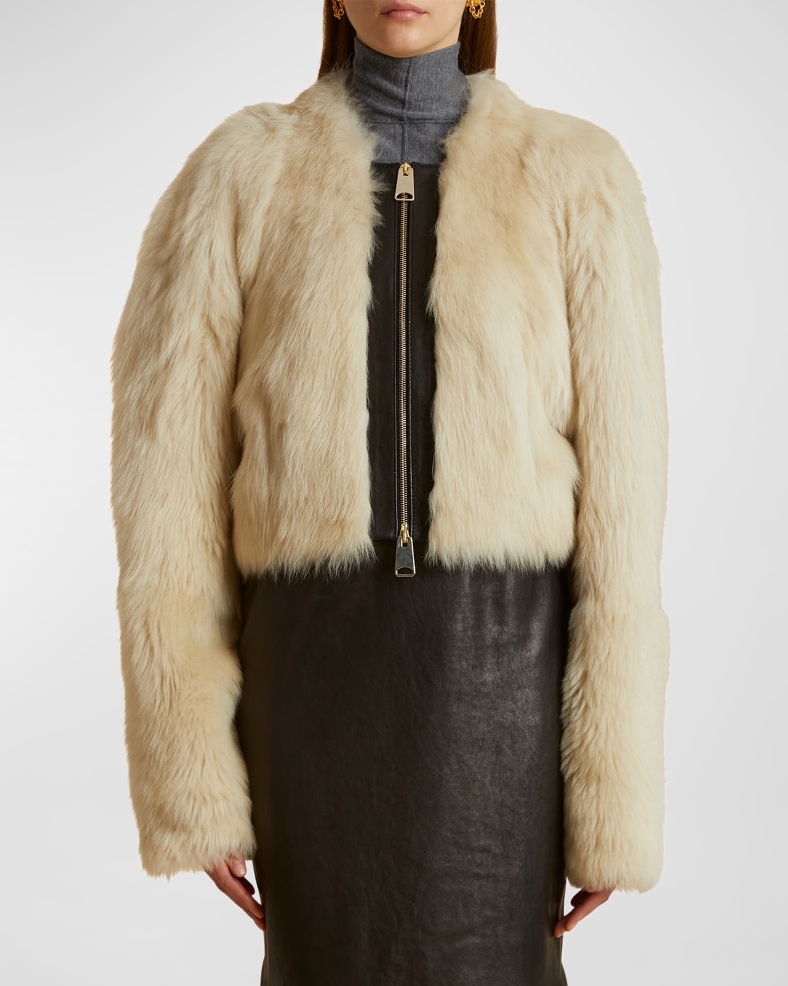 Khaite Gracell Cropped Shearling Jacket | Neiman Marcus