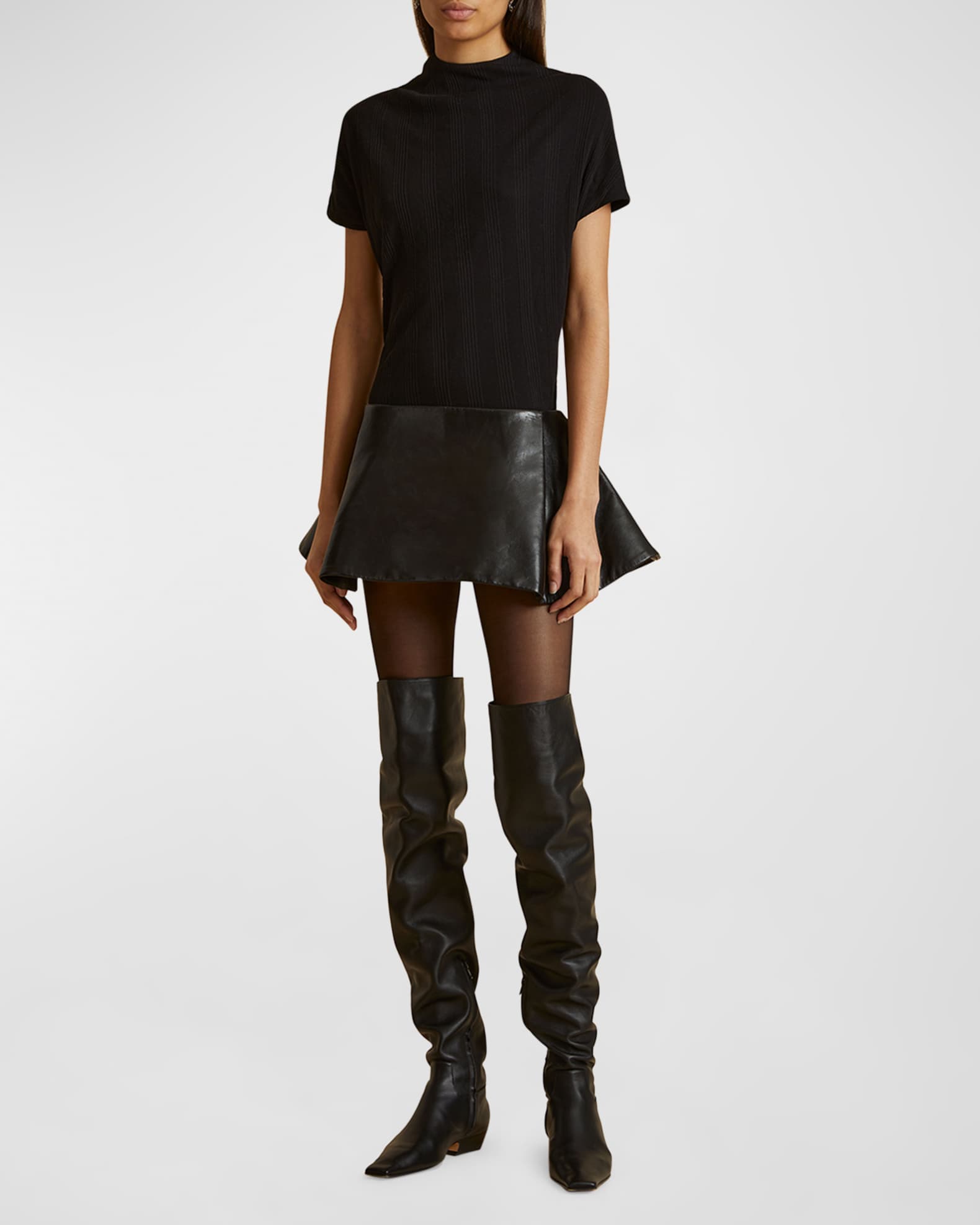 Khaite Ralfa Leather Mini Skirt | Neiman Marcus