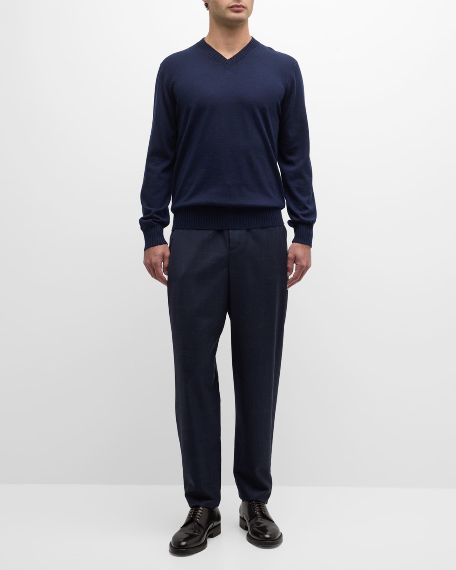 Men's Duvet Cashmere High V-Neck Sweater - Thumbnail 2