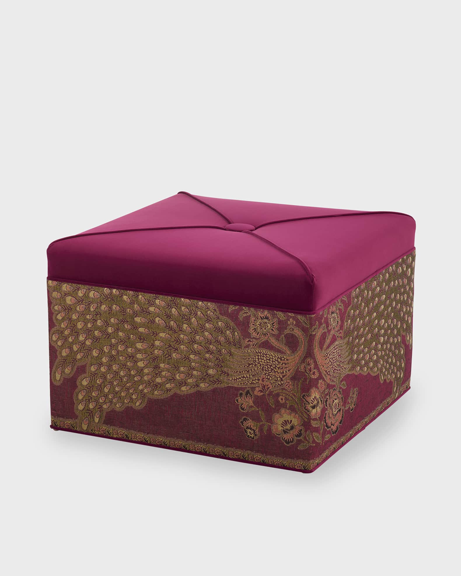 Jacquard Peacock Square Velvet Ottoman 1