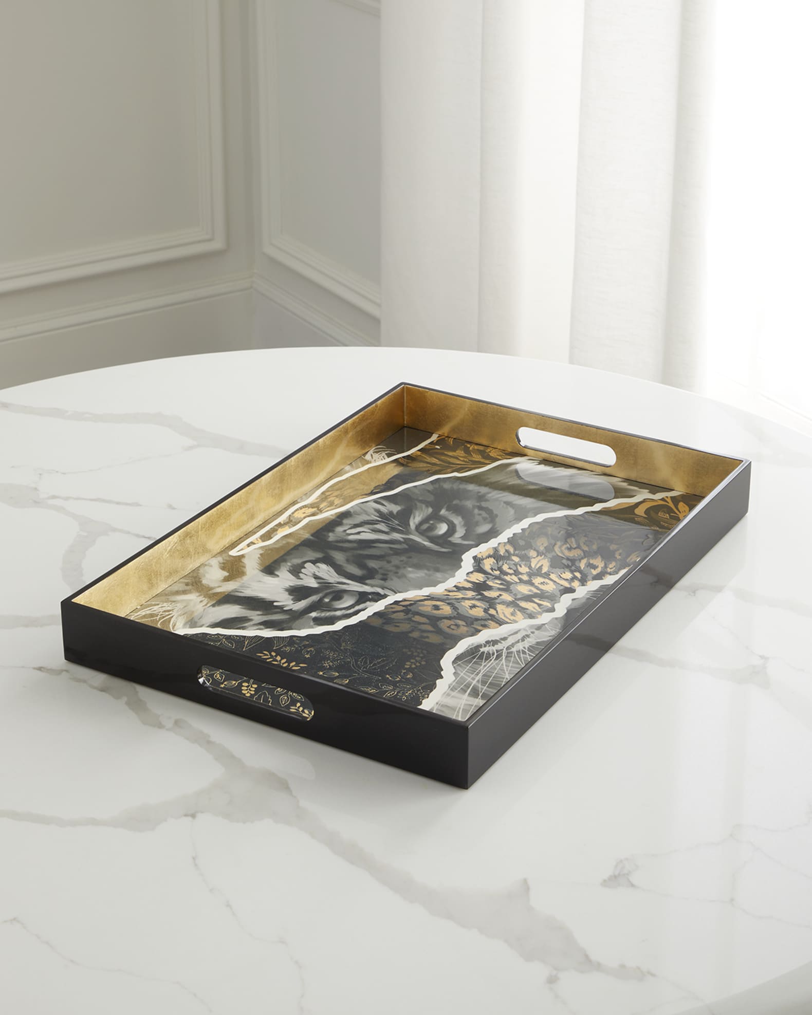 Lion Lacquer Rectangle Tray  0