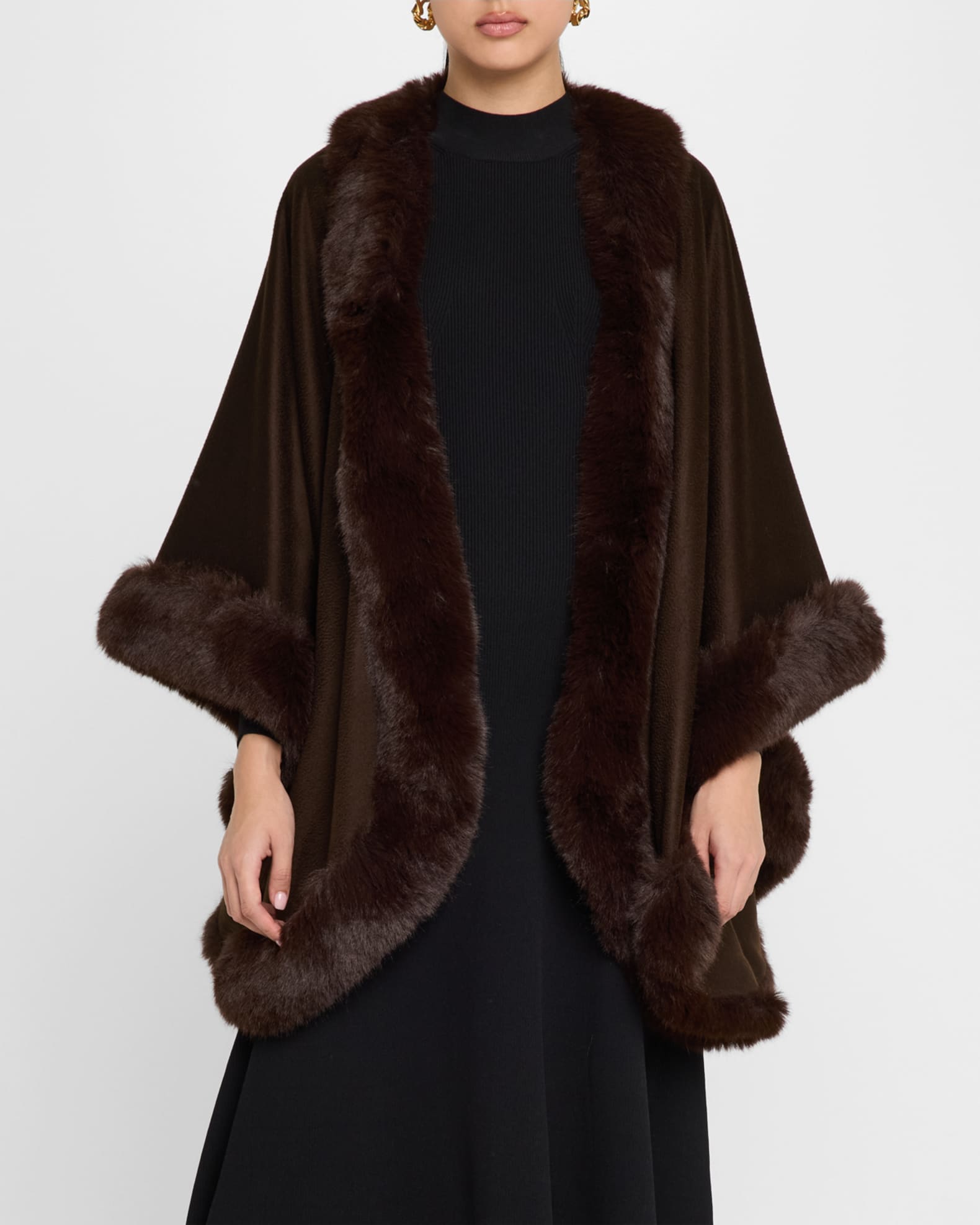 Cashmere Cape With Faux Fur Trim