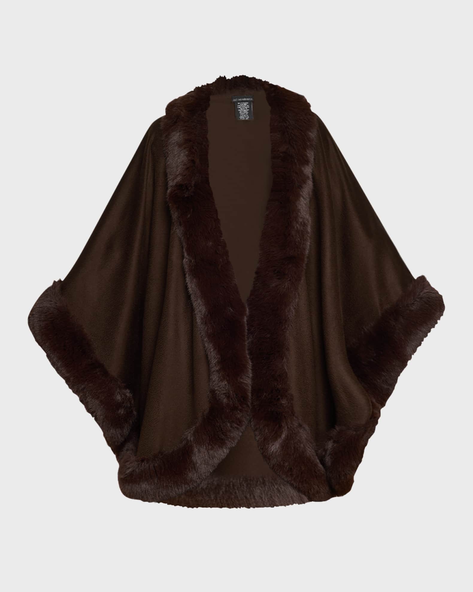 Cashmere Cape With Faux Fur Trim  0