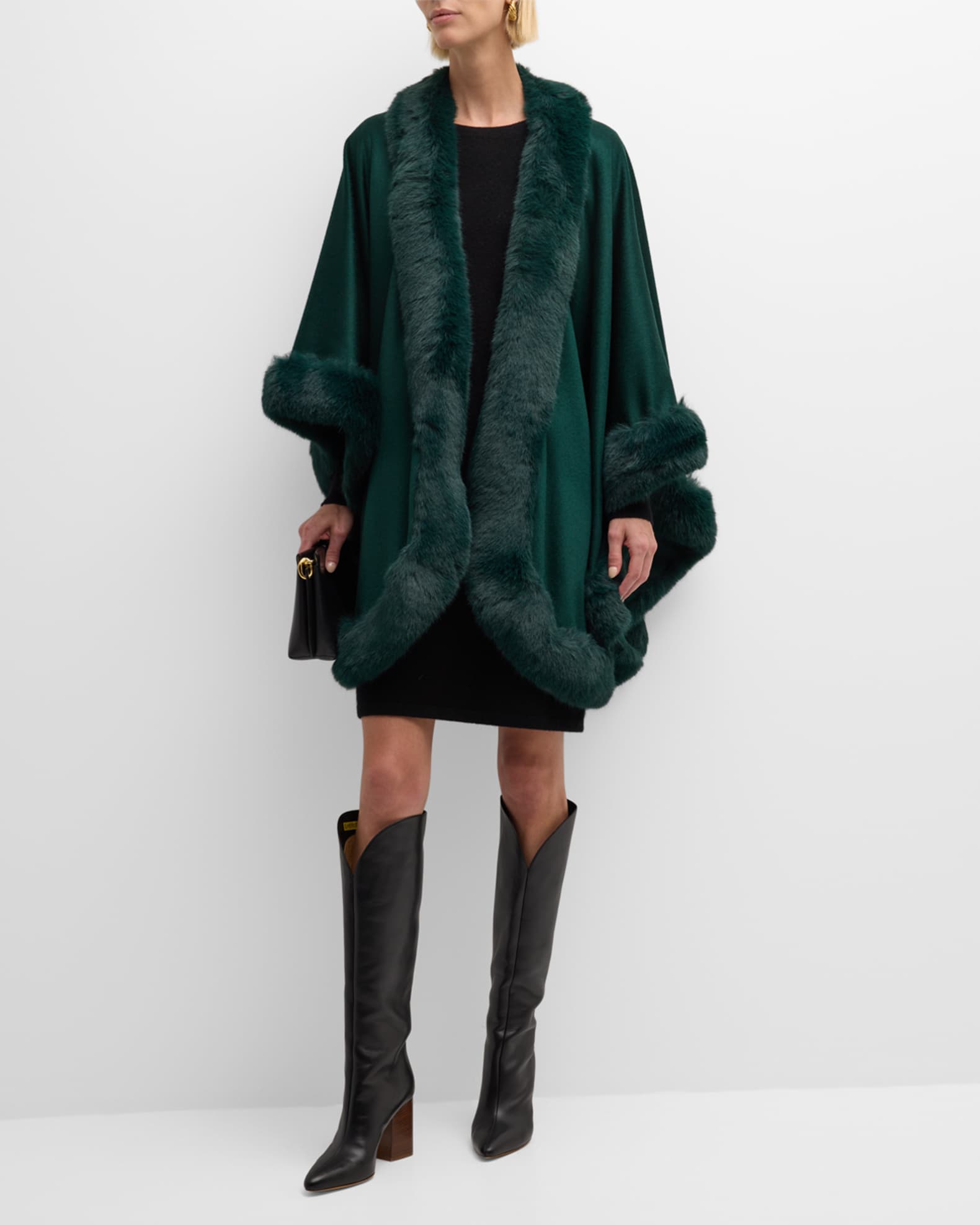 Cashmere Cape With Faux Fur Trim  1