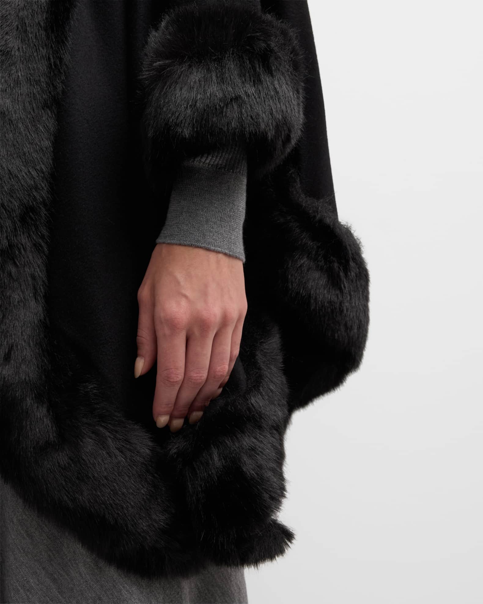 Sofia Cashmere Faux Fur Trim Cashmere Cape | Neiman Marcus