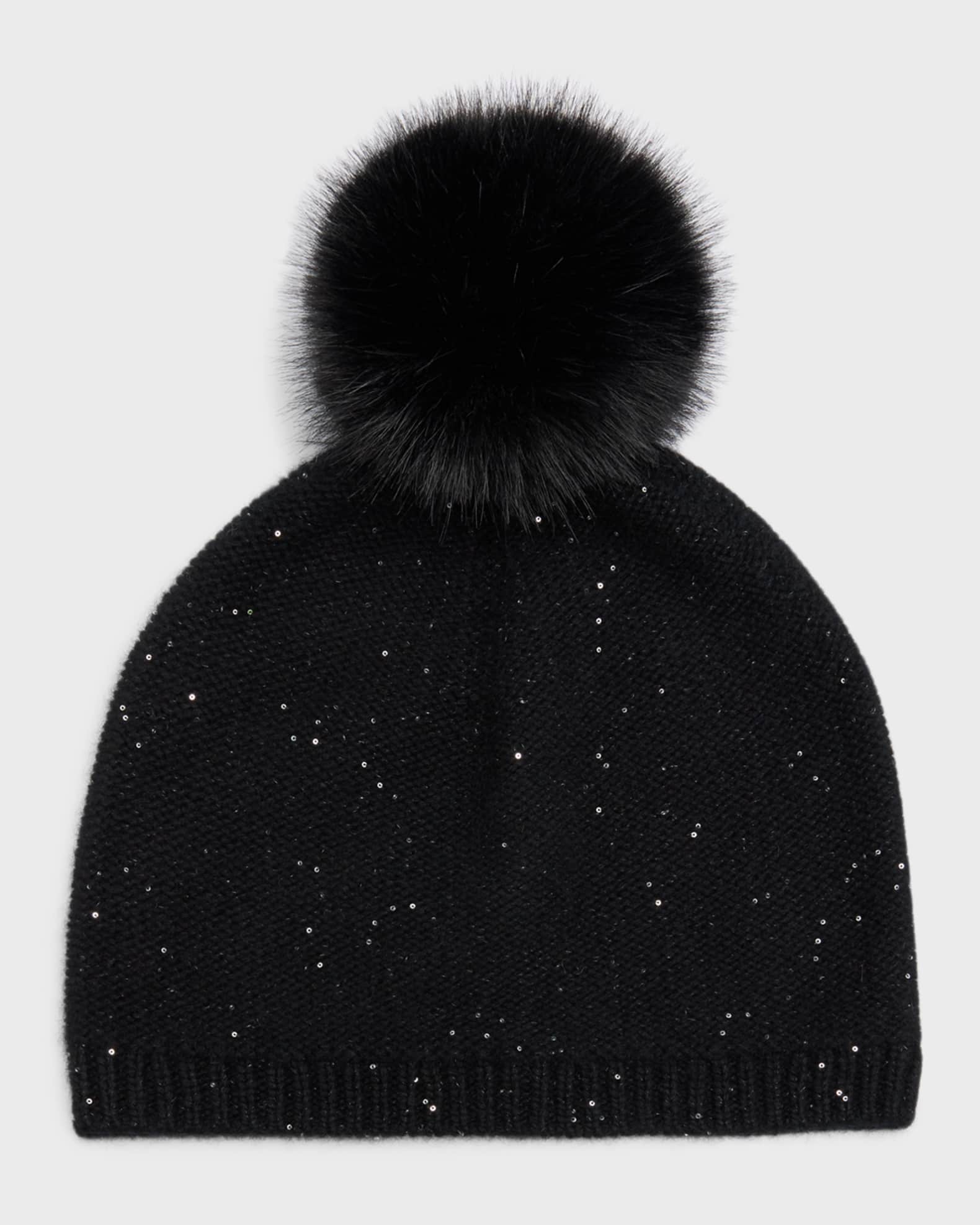 Sofia Cashmere Cashmere Sequin Beanie With Faux Pom
