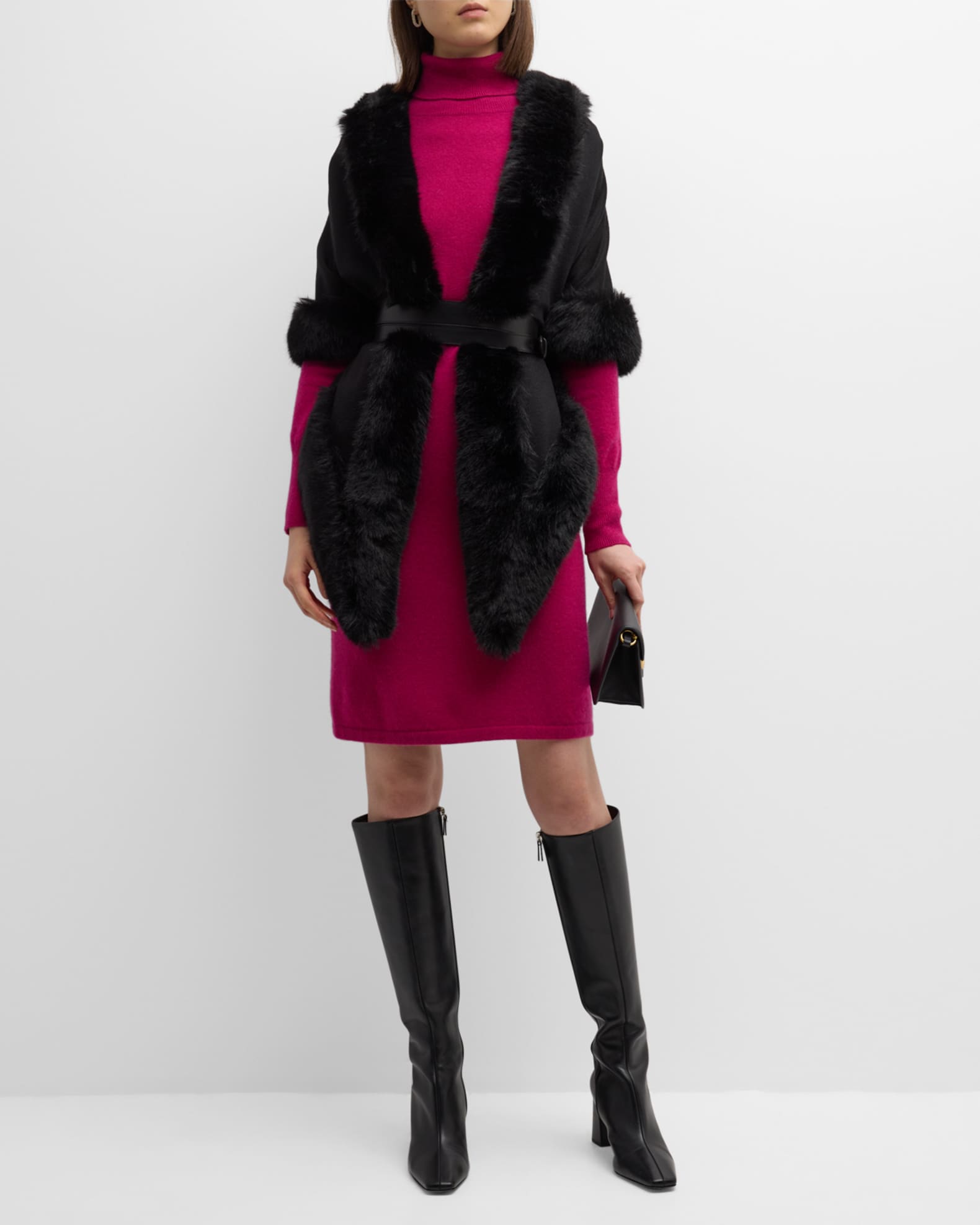 Cashmere Faux Fur Trimmed Diamond Wrap 1