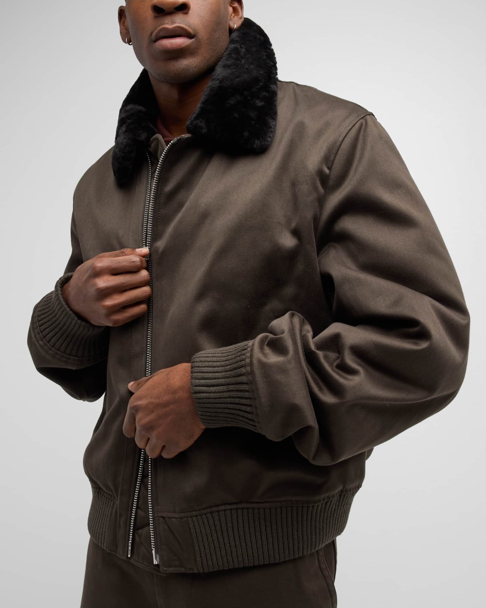 Burberry Men s Bomber Jacket with Shearling Collar Neiman Marcus
