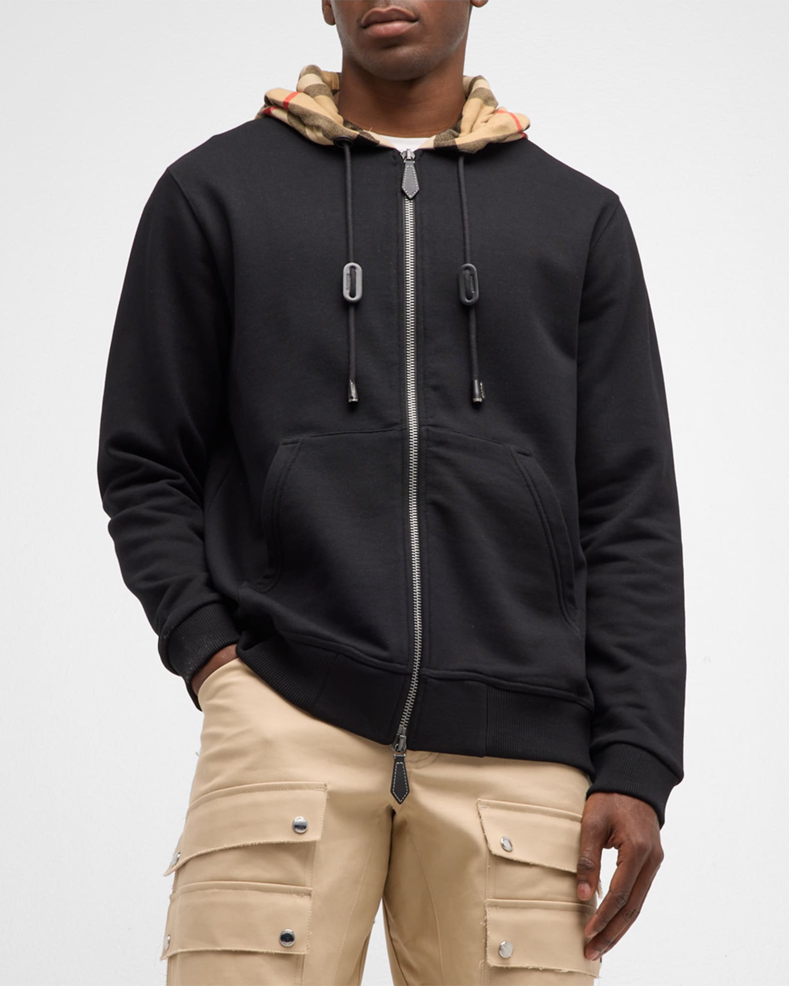 Burberry Men's Samuel Full-Zip Check Hoodie | Neiman Marcus