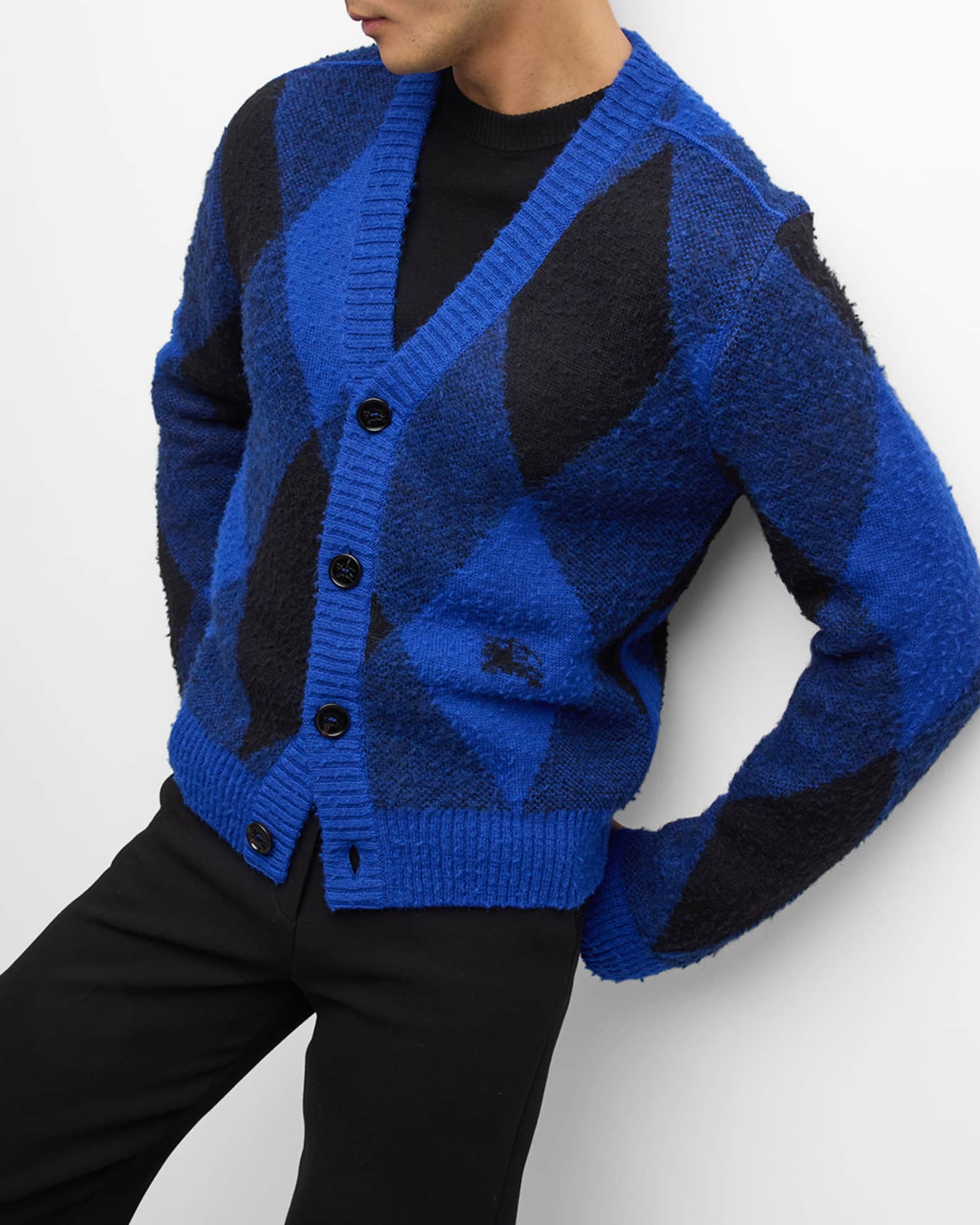 Cardigan En Tricot Argyle Pour Homme - Avec Boutons - Col En