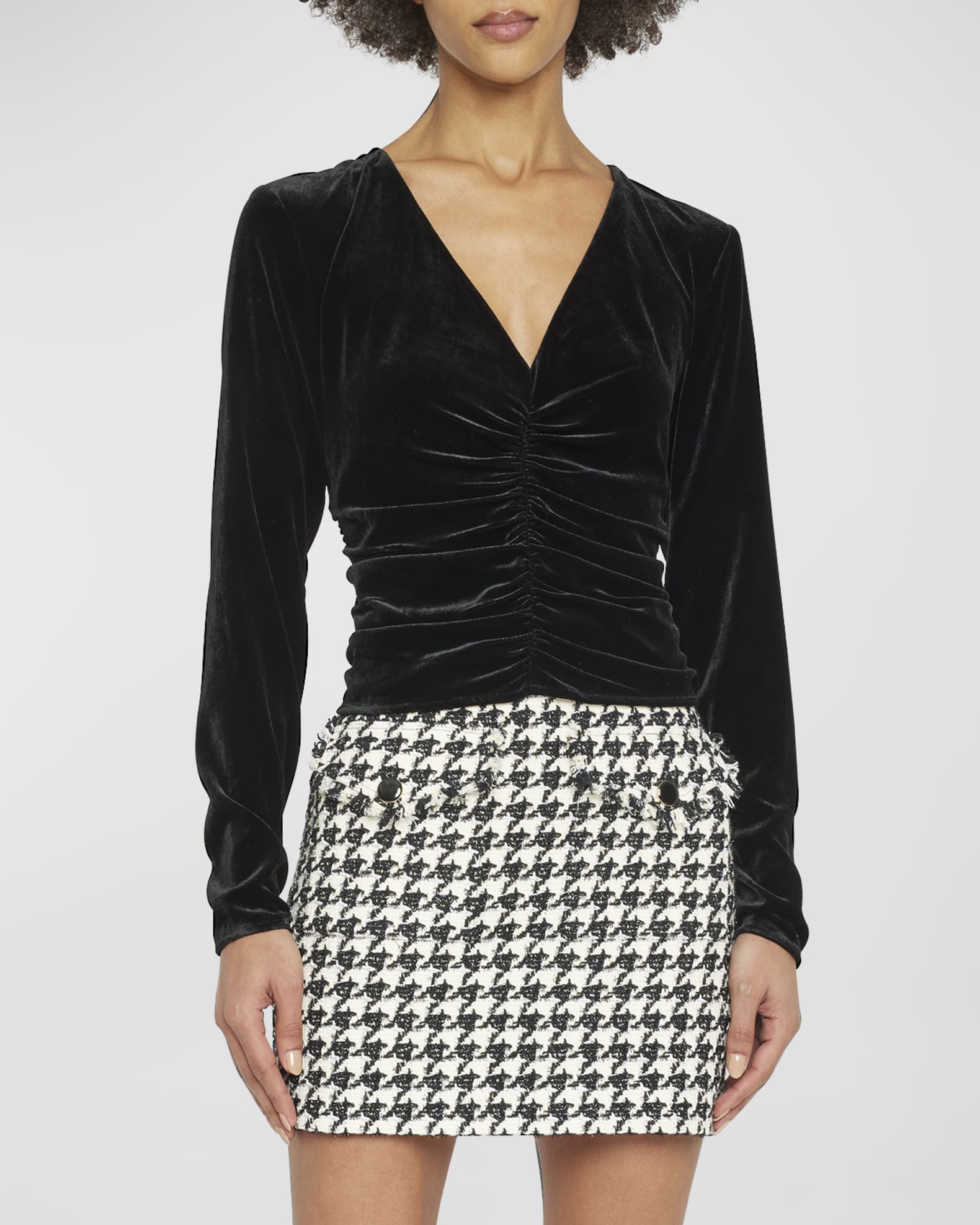 Veronica Beard Pelona Ruched Long-Sleeve Velvet Top | Neiman Marcus