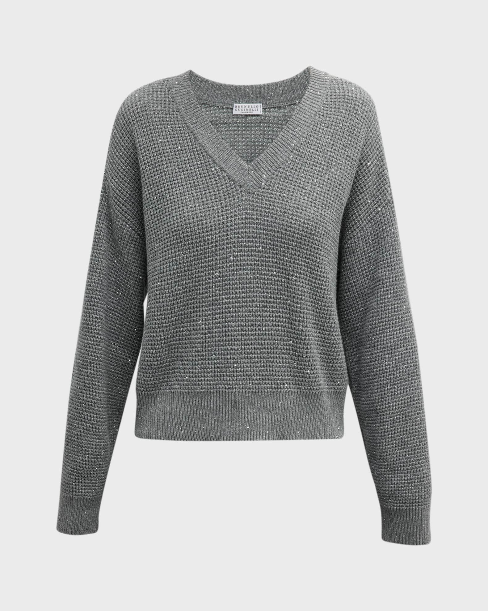 Brunello Cucinelli metallic-effect V-neck jumper - Grey