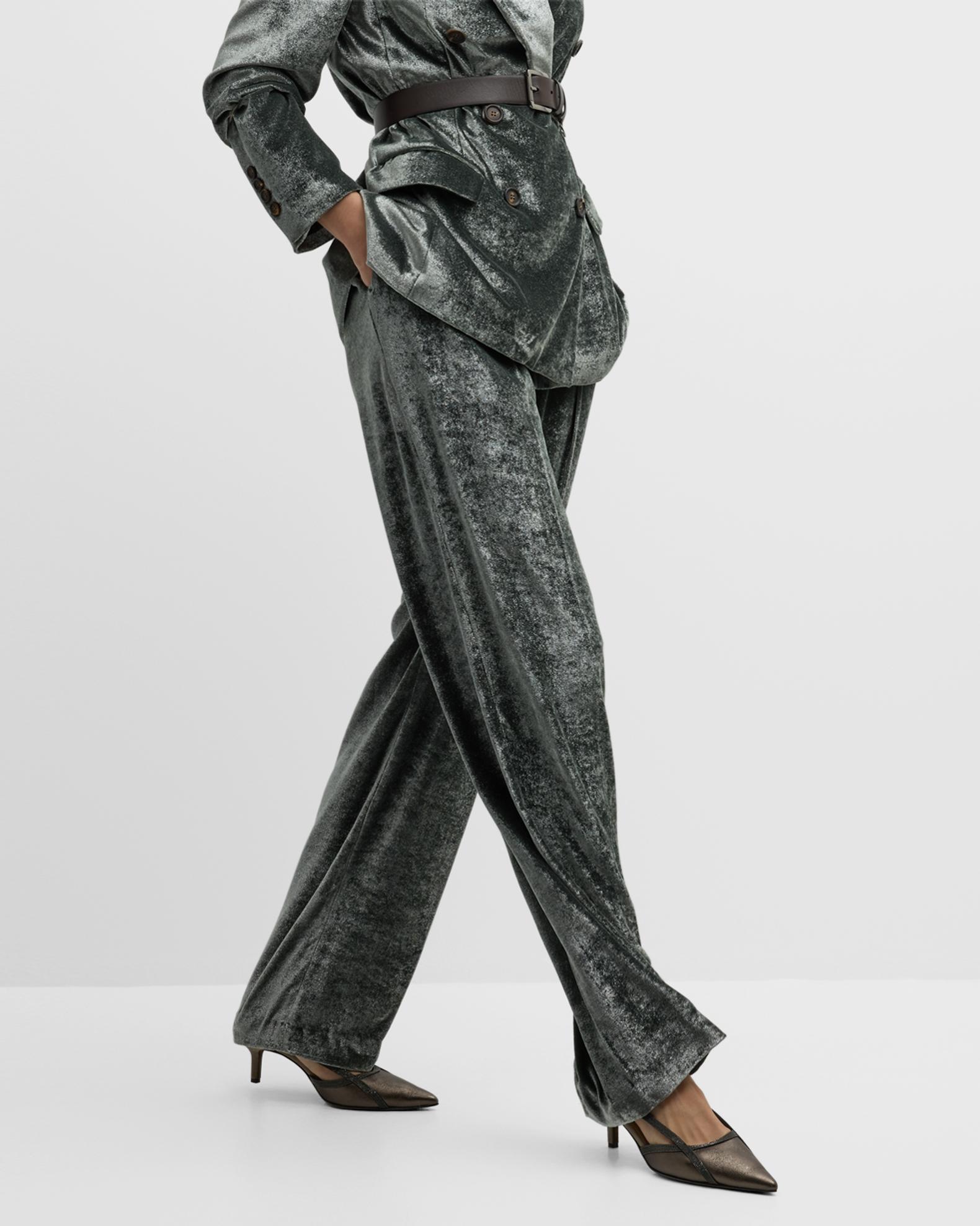 Pantalon De Ville Brunello Cucinelli NWT – Taille US 4 (FR 36), Velours Brun Clair, Plissé, Neuf Avec étiquettes