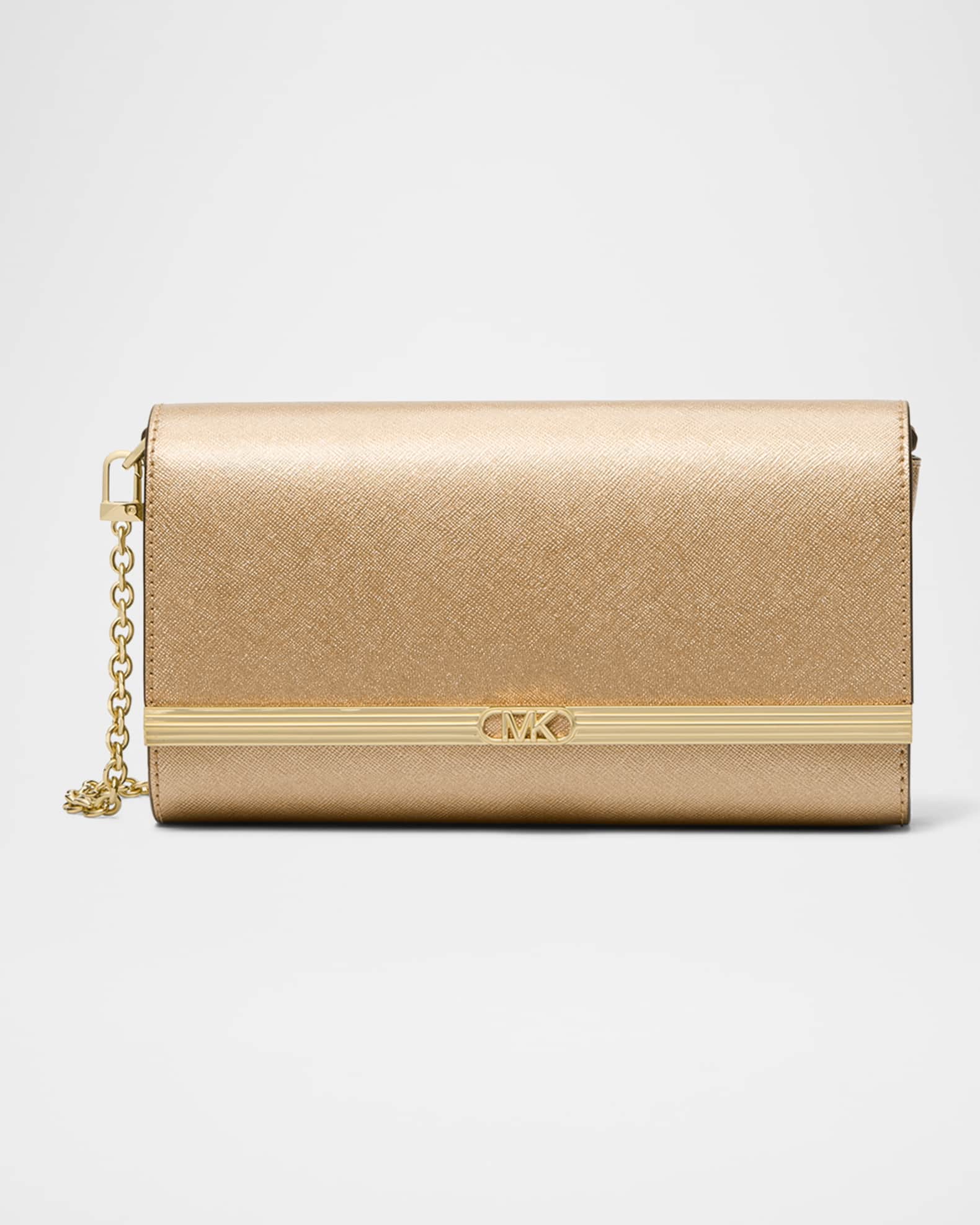 Michael Kors Mona Large Metallic Leather Clutch - Pale Gold