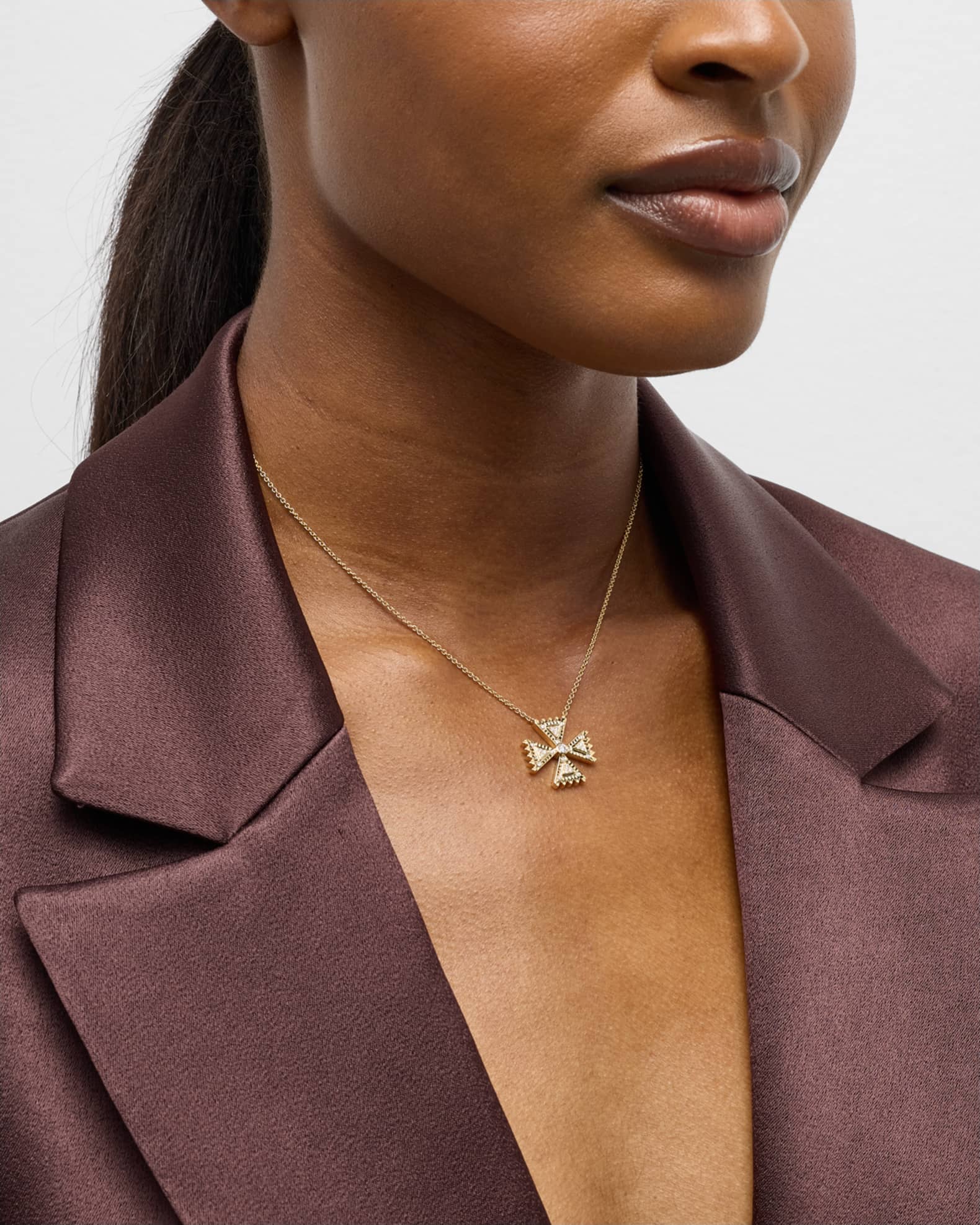 18k Yellow Gold Mini Diamond Crux Pendant Necklace 1