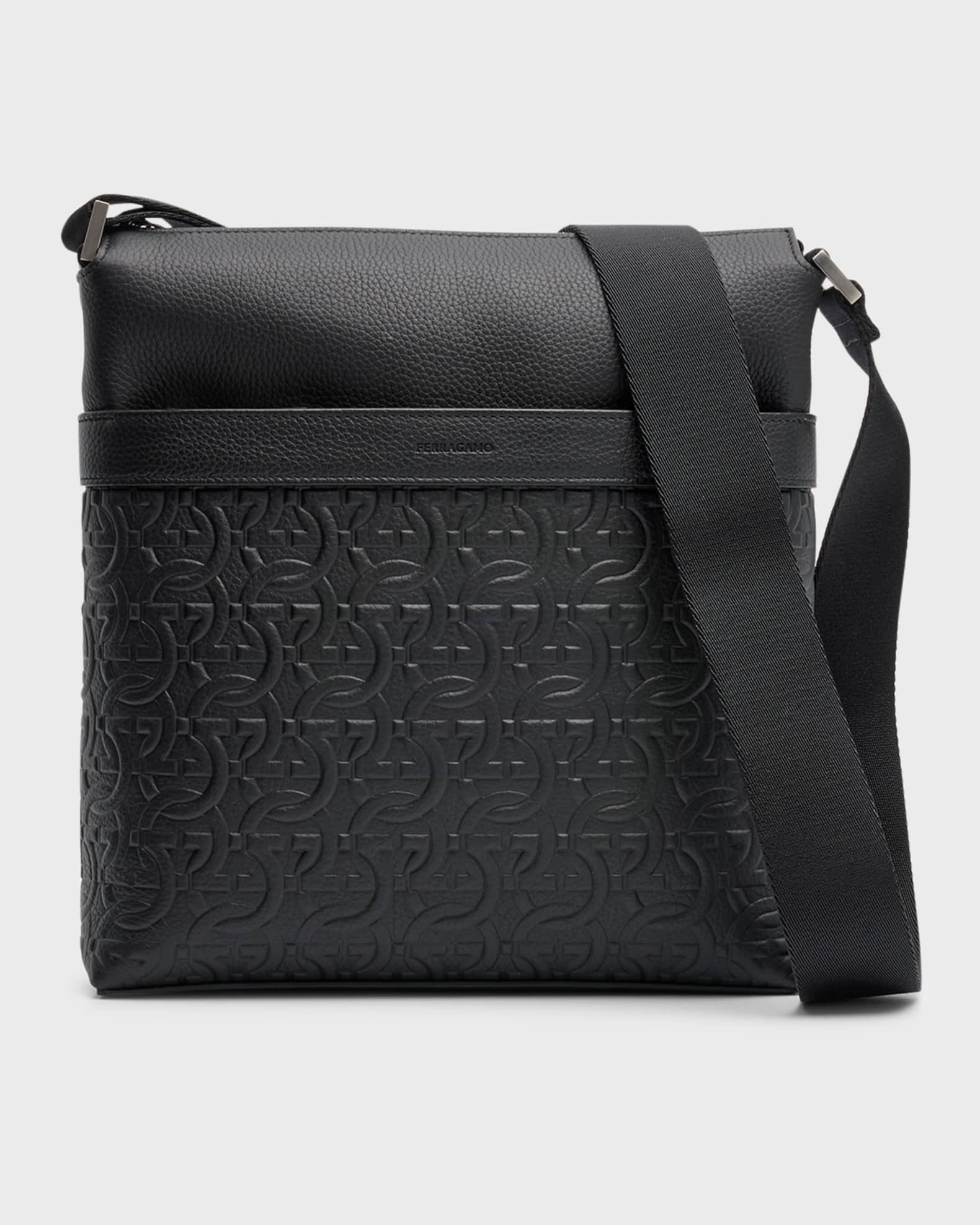 Ferragamo Men s Gancini Embossed Leather Crossbody Bag Neiman Marcus
