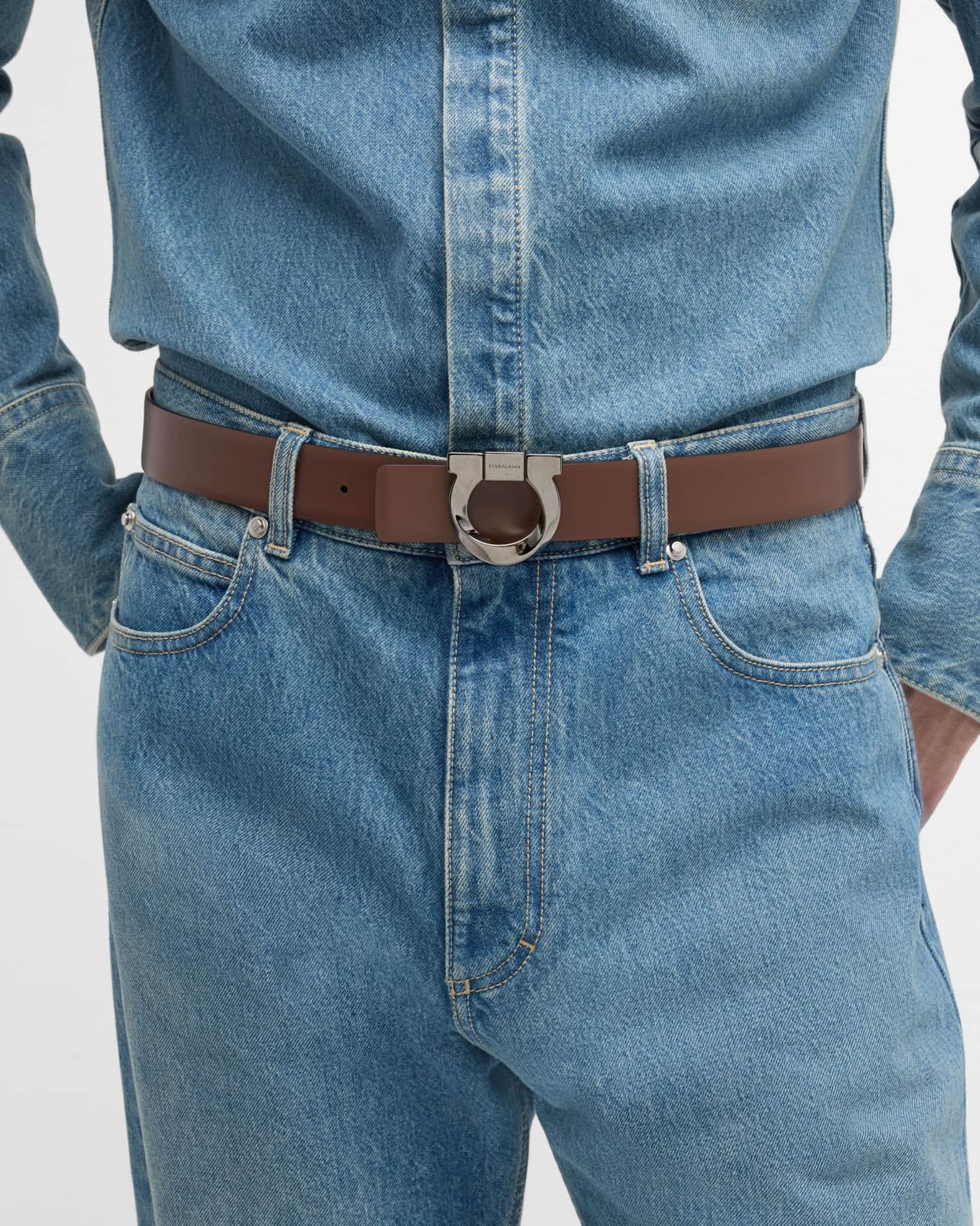 Men s Reversible Leather Gancio Buckle Belt