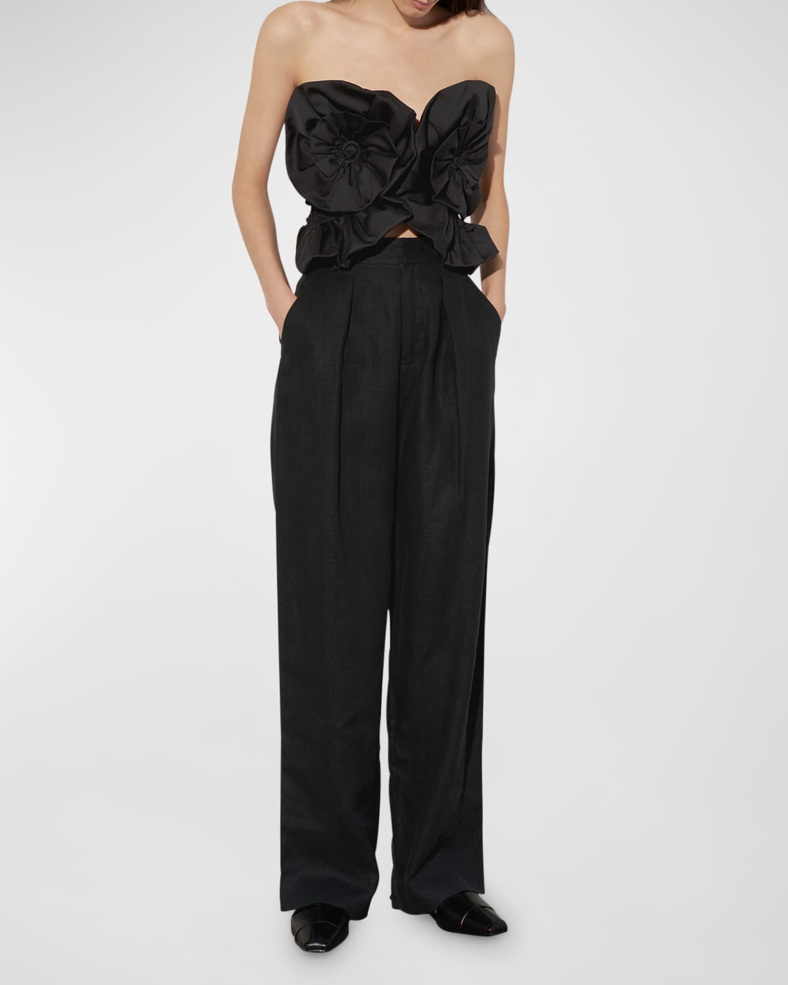 Mara Hoffman Muriel Strapless Smocked-Back Ruffle Crop Top | Neiman Marcus