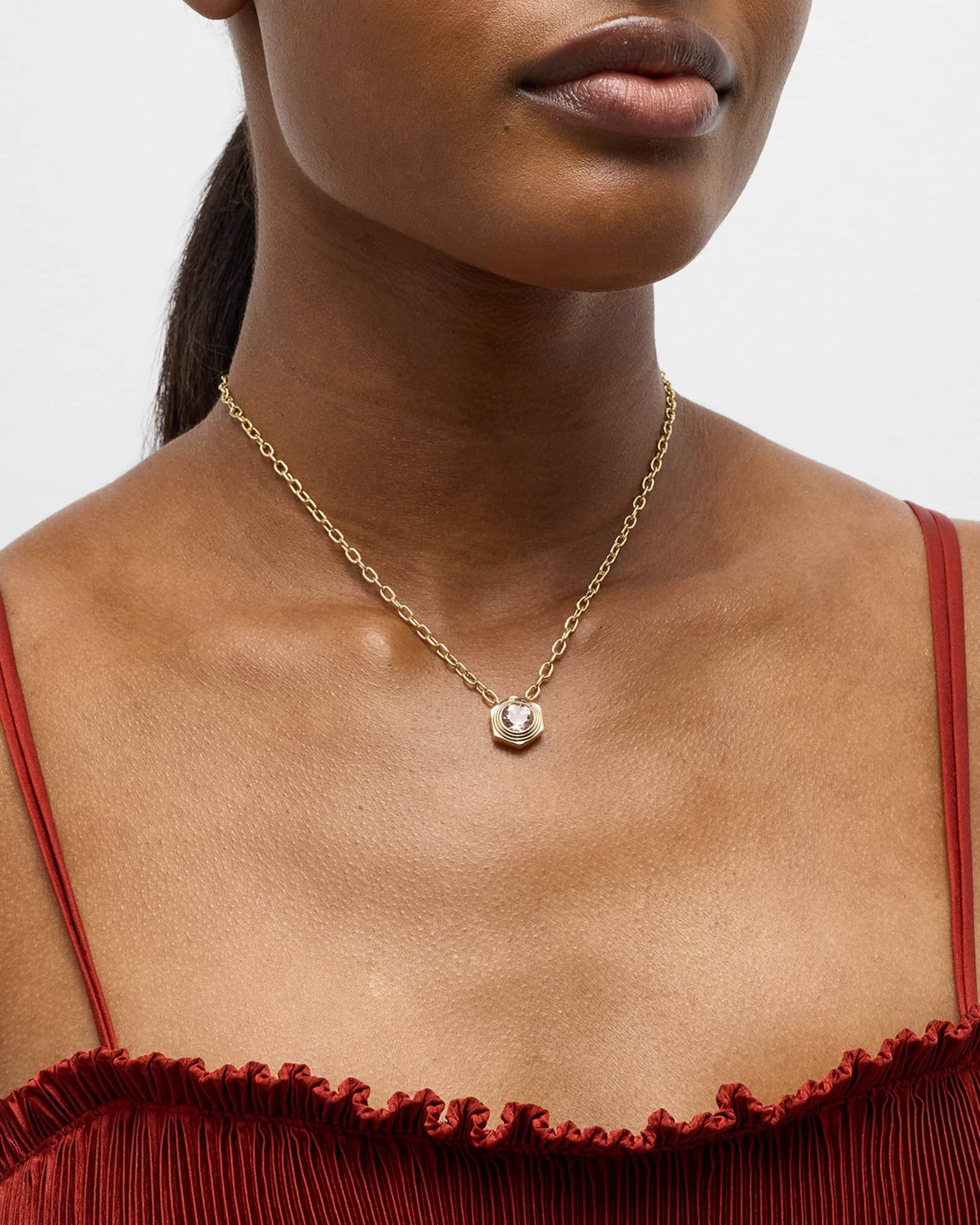 Hexed Single Morganite Pendant Necklace 1
