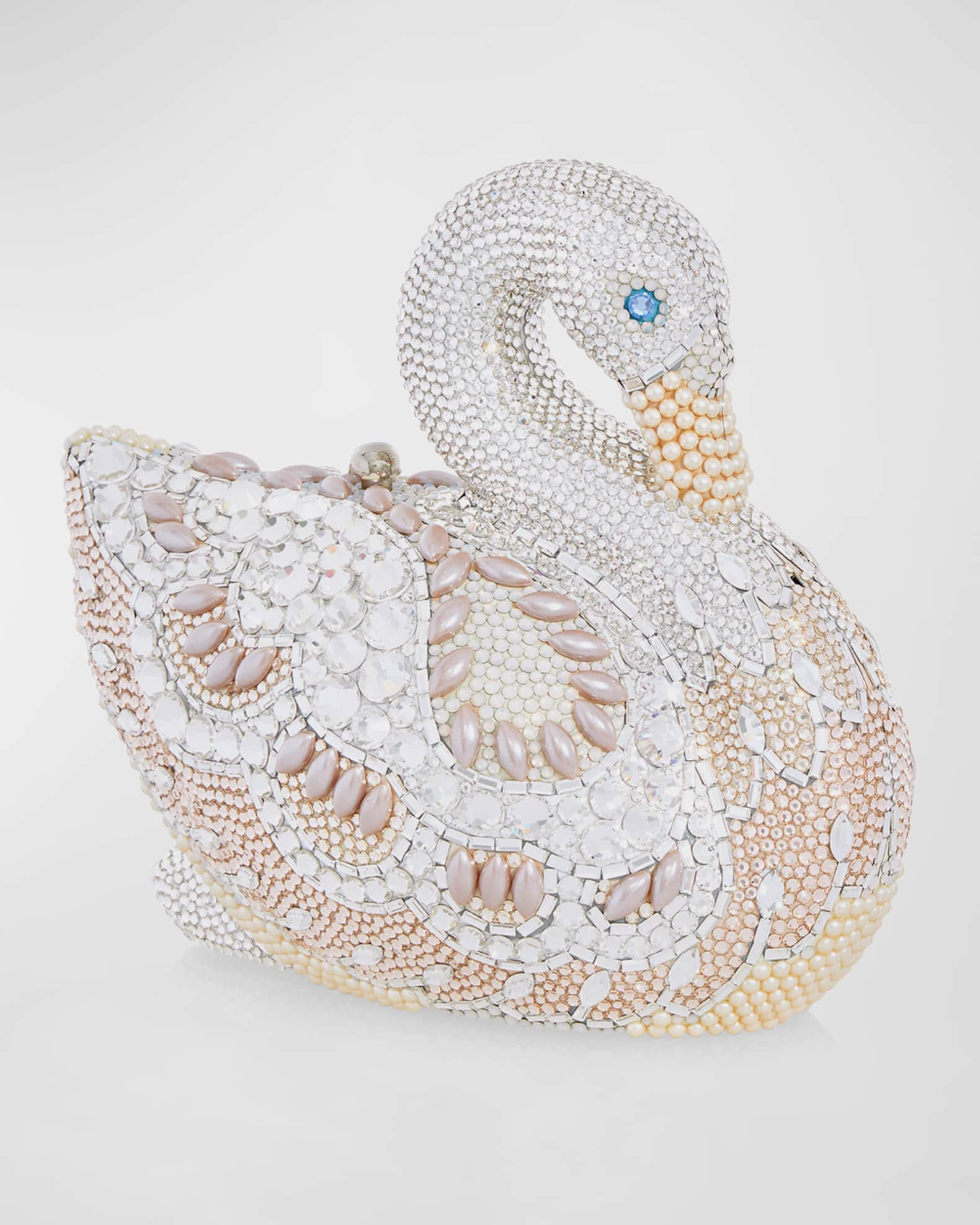 Judith Leiber Swarovski Crystal Swan White Clutch Purse Evening Bag