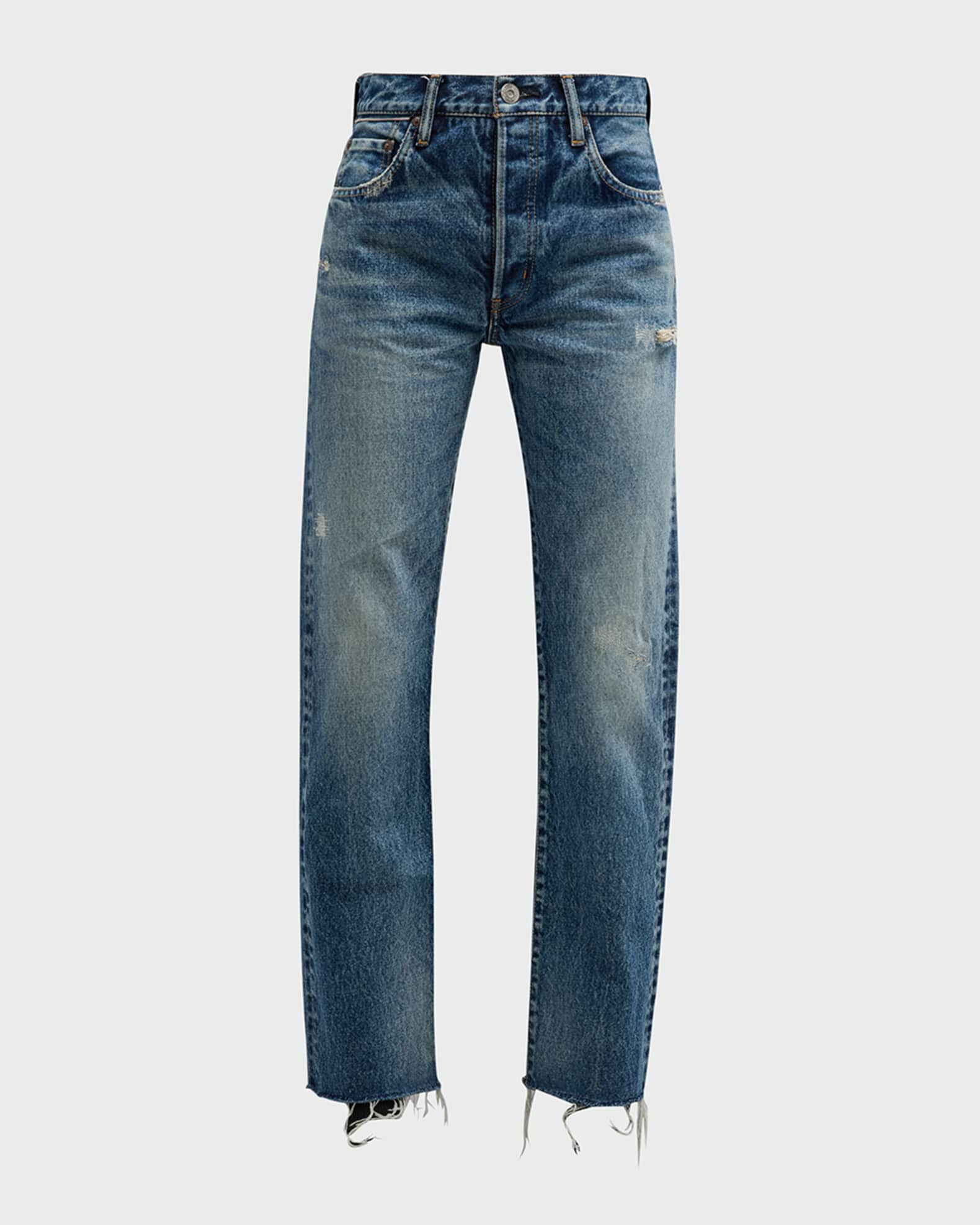 MOUSSY VINTAGE Sundown Distressed Straight-Leg Jeans | Neiman Marcus