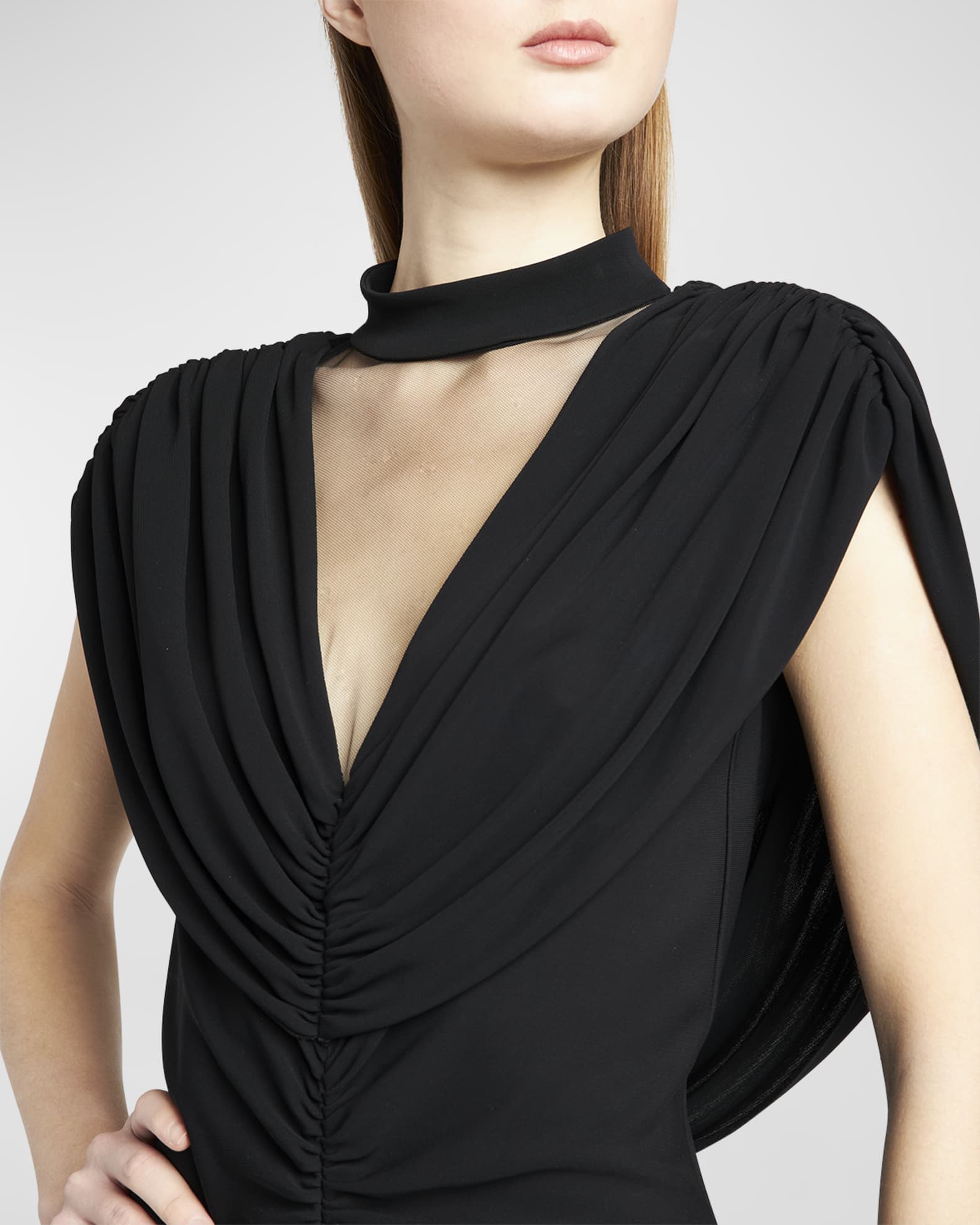 Alberta Ferretti Draped Open-Back Illusion Gown | Neiman Marcus