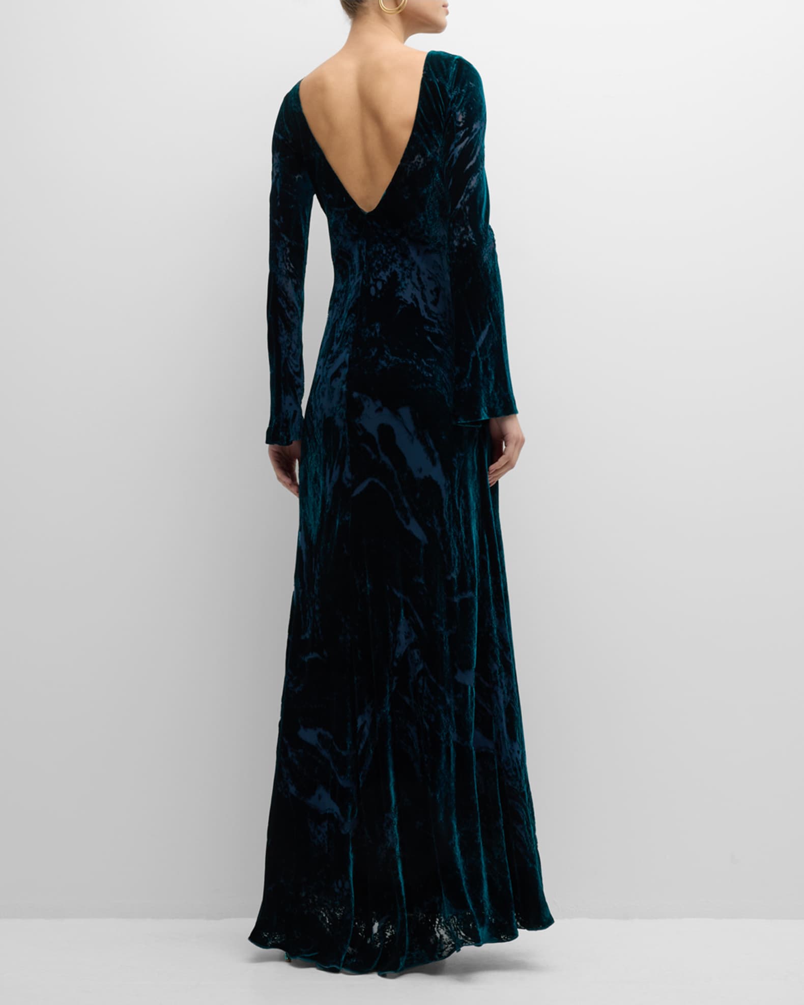 Alberta Ferretti Burnout Velvet Long-Sleeve Gown | Neiman Marcus