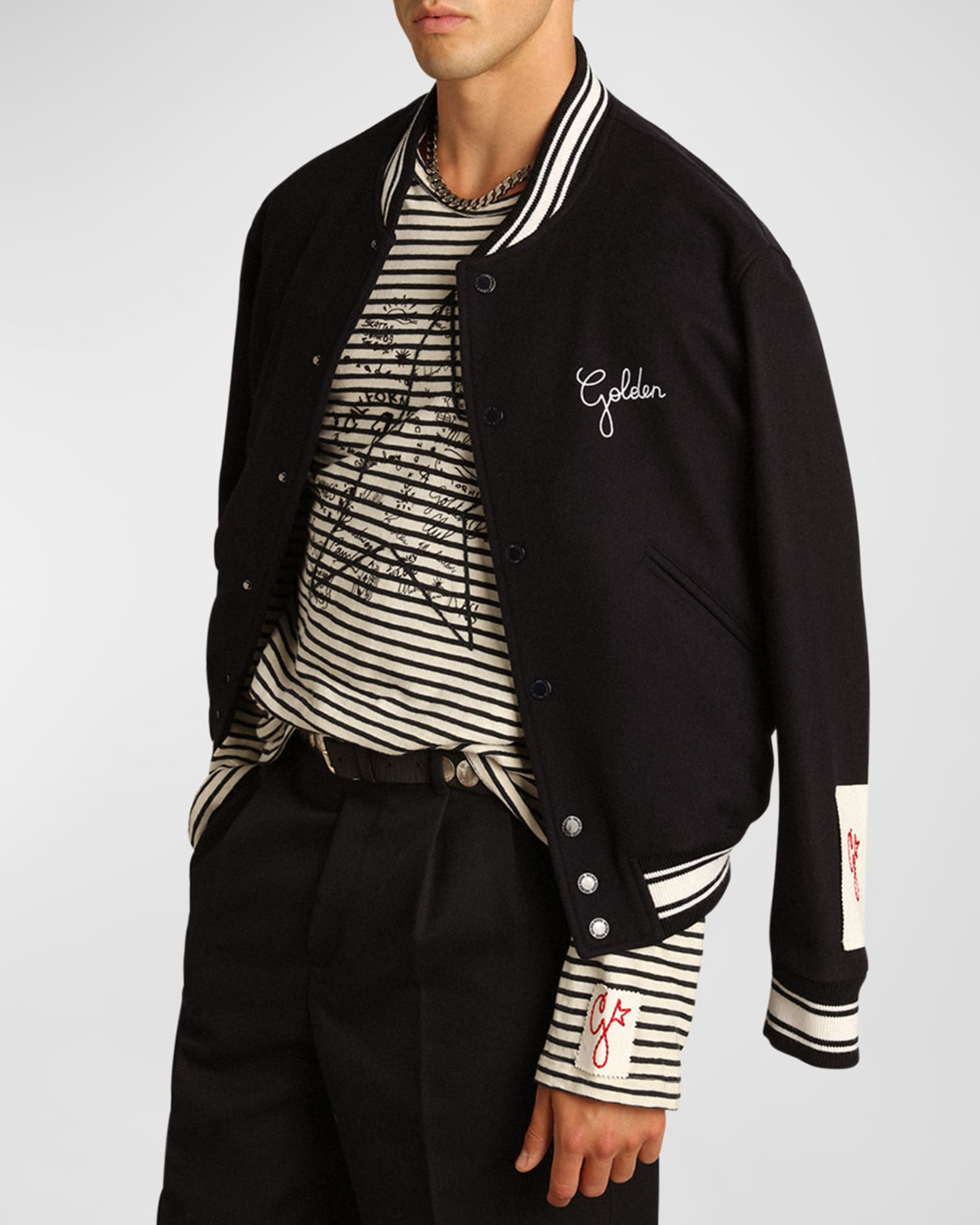 ブルゾン Golden  Deluxe Brand Wool Blend Bomber With Embroidered Golden Goose Men's Embroidered Compact Bomber Jacket