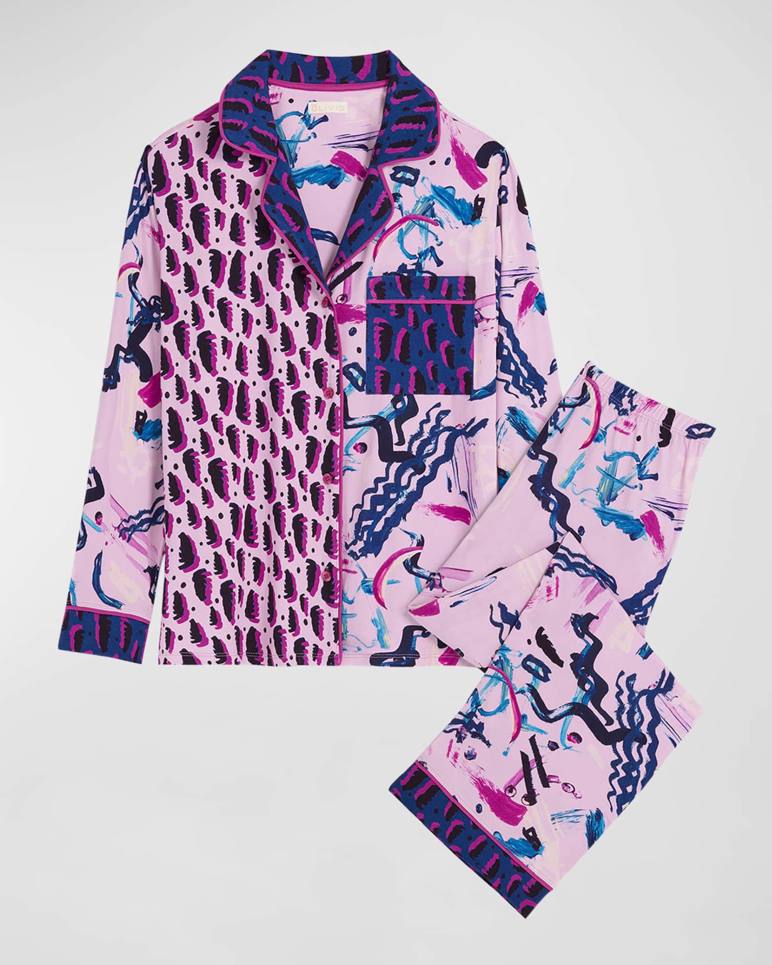 ALIVIA Sofia Cropped Brushstroke-Print Pajama Set