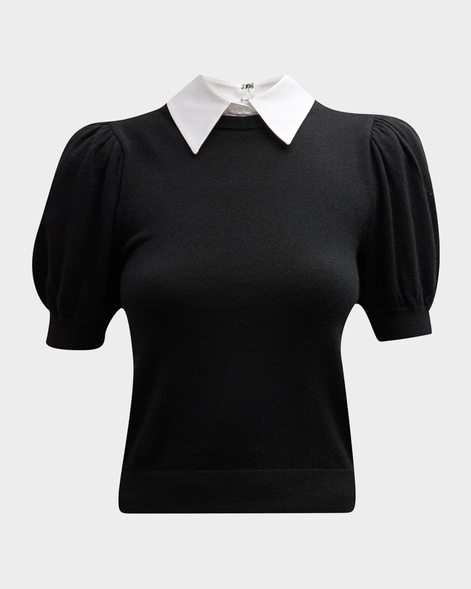 Black Puff Short Sleeve Sweater - Rhinestone Angel