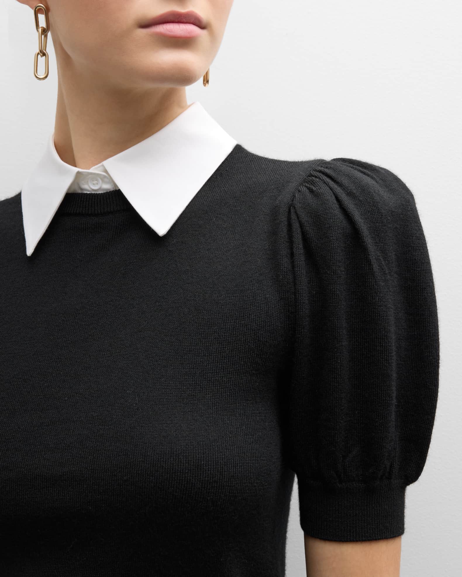 Alice + Olivia Chase Puff-Sleeve Sweater With Detachable Collar ...
