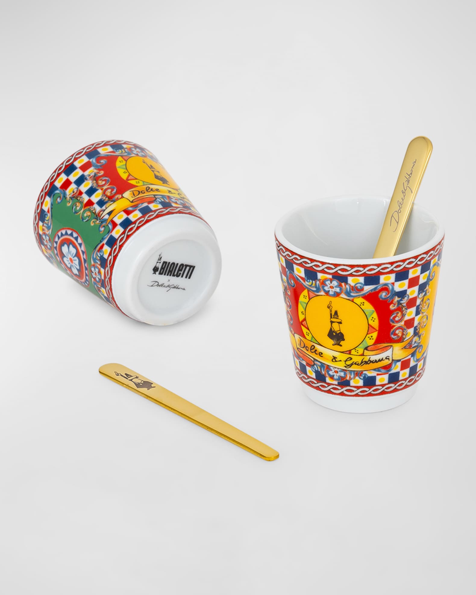 Bialetti x Dolce&Gabbana 2 Cup Moka Pot With Porcelain Cups And Golden