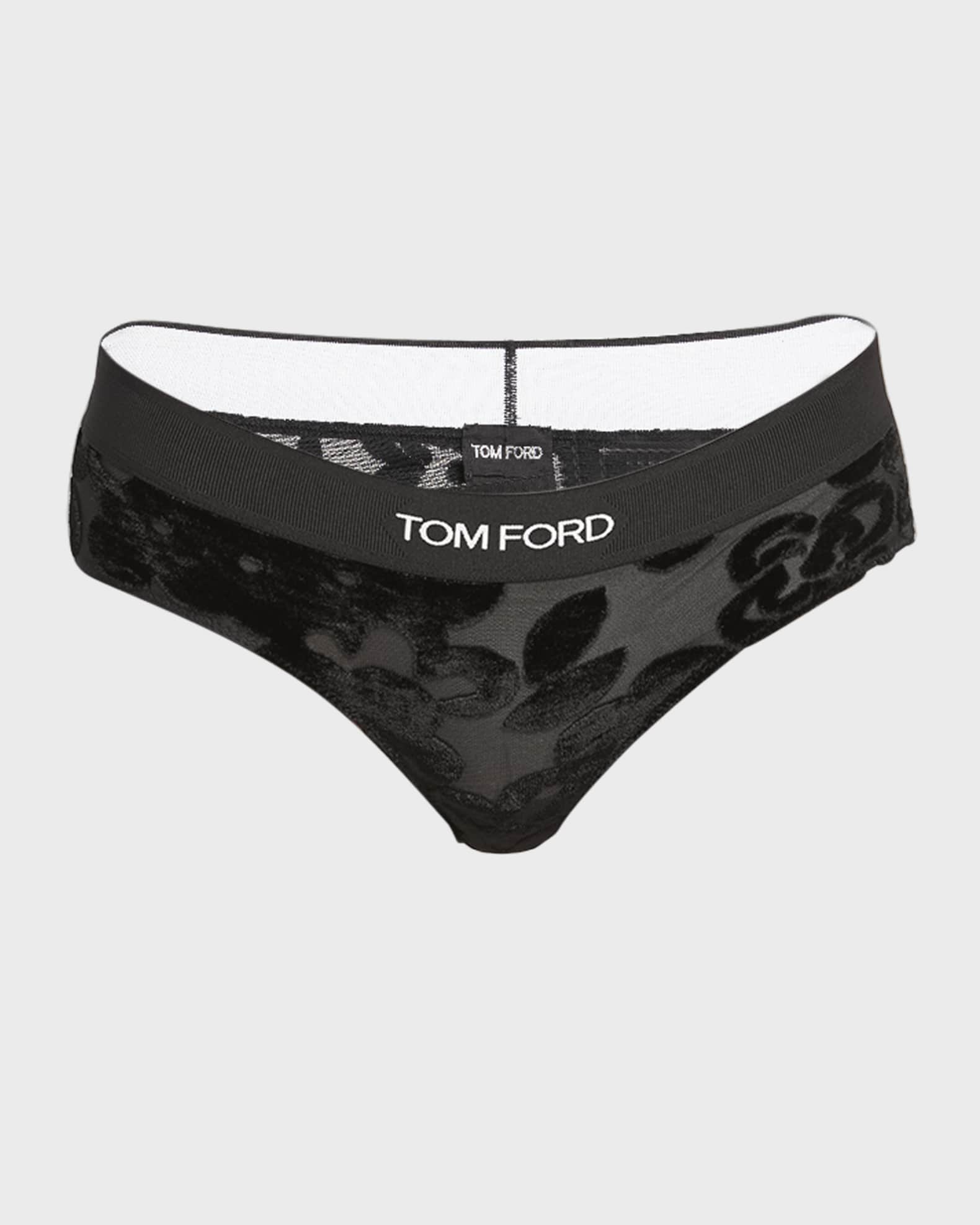 TOM FORD Primrose Floral Devoré Logo Band Tulle Brief