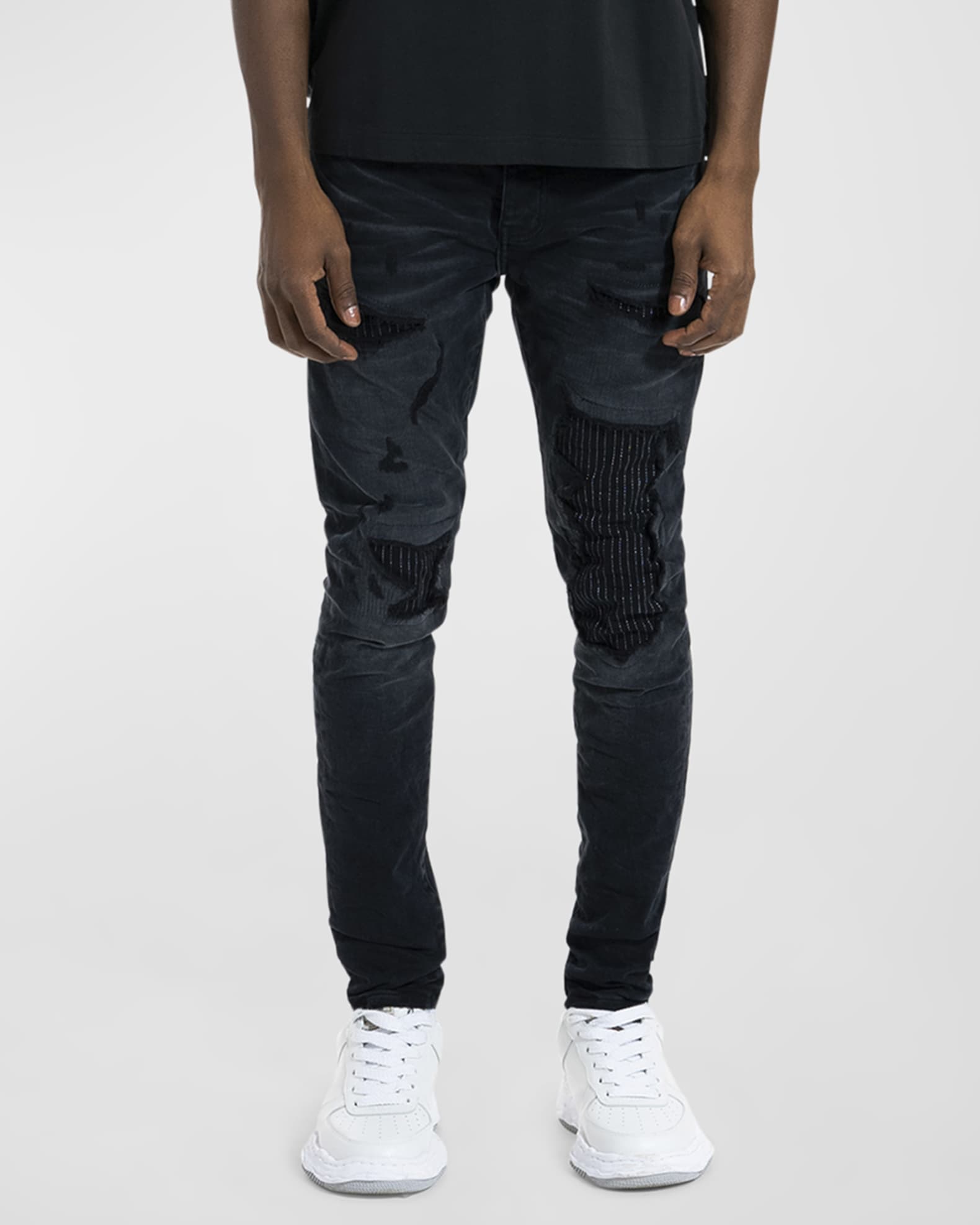 PURPLE Men's P001 Lurex Repair Overdyed Skinny Jeans | Neiman Marcus