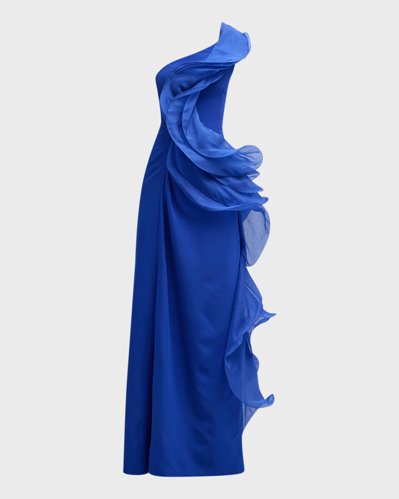 Gaurav Gupta Organza Ruffle One-Shoulder Slit-Hem Gown | Neiman Marcus