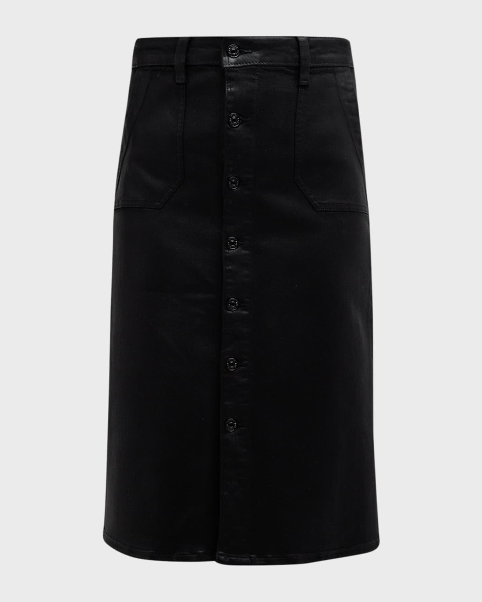 PAIGE Meadow Button-Front Denim Midi Skirt | Neiman Marcus